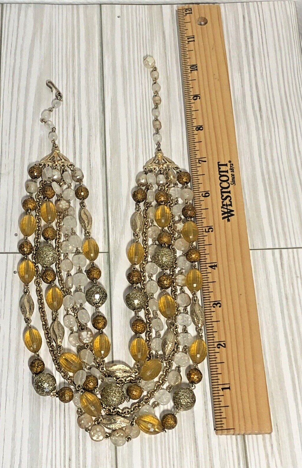 Vintage White Gold Tone Ball Beaded Chain Multistrand Textured Necklace