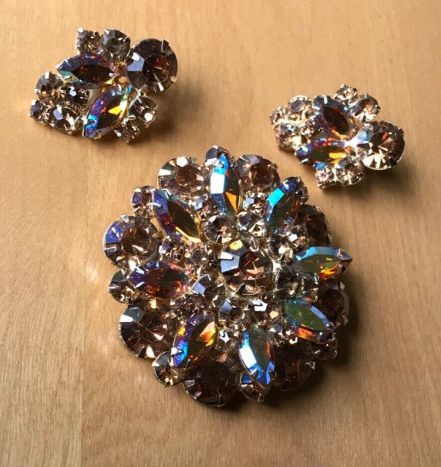 LA ROCO brooch/ERs 1950s brilliant golden orange rhinestones