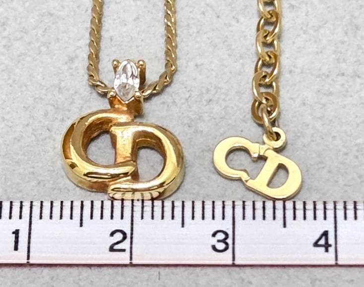 Christian Dior CD Logo Rhinestone Gold Necklace 45cm Vintage