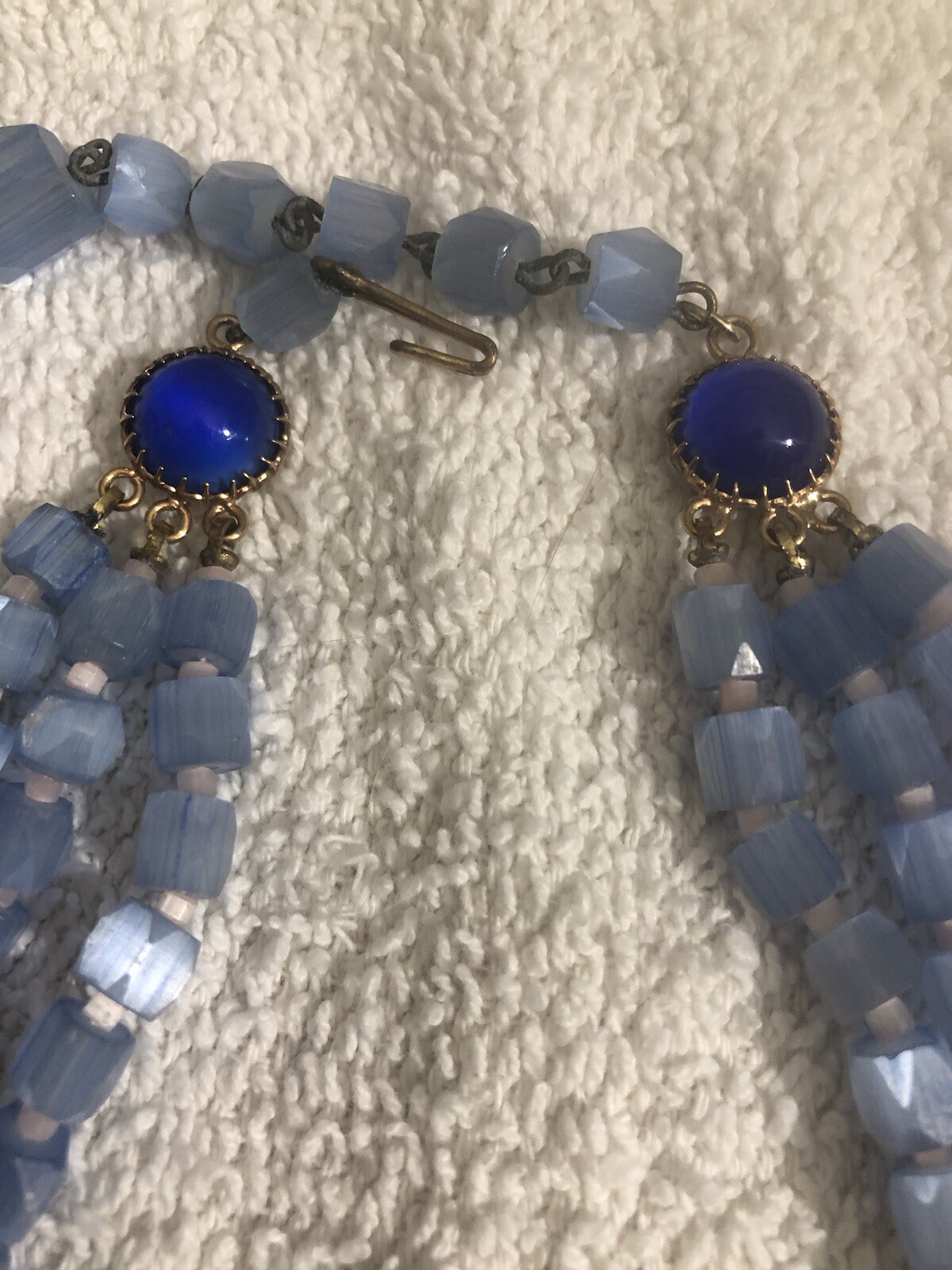 *Blue Glass Bead 3 Stranded Necklace Vintage
