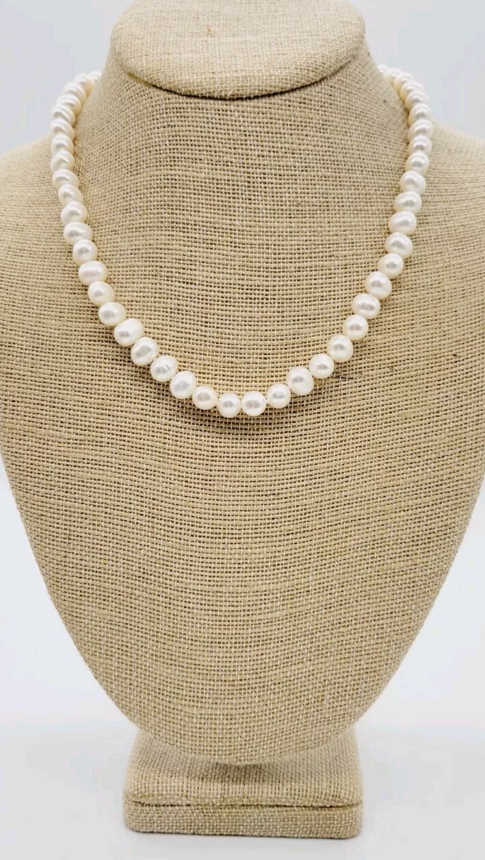 Faux Pearl Necklace 925 Sterling Silver tone Statement 17.5 in Vintage