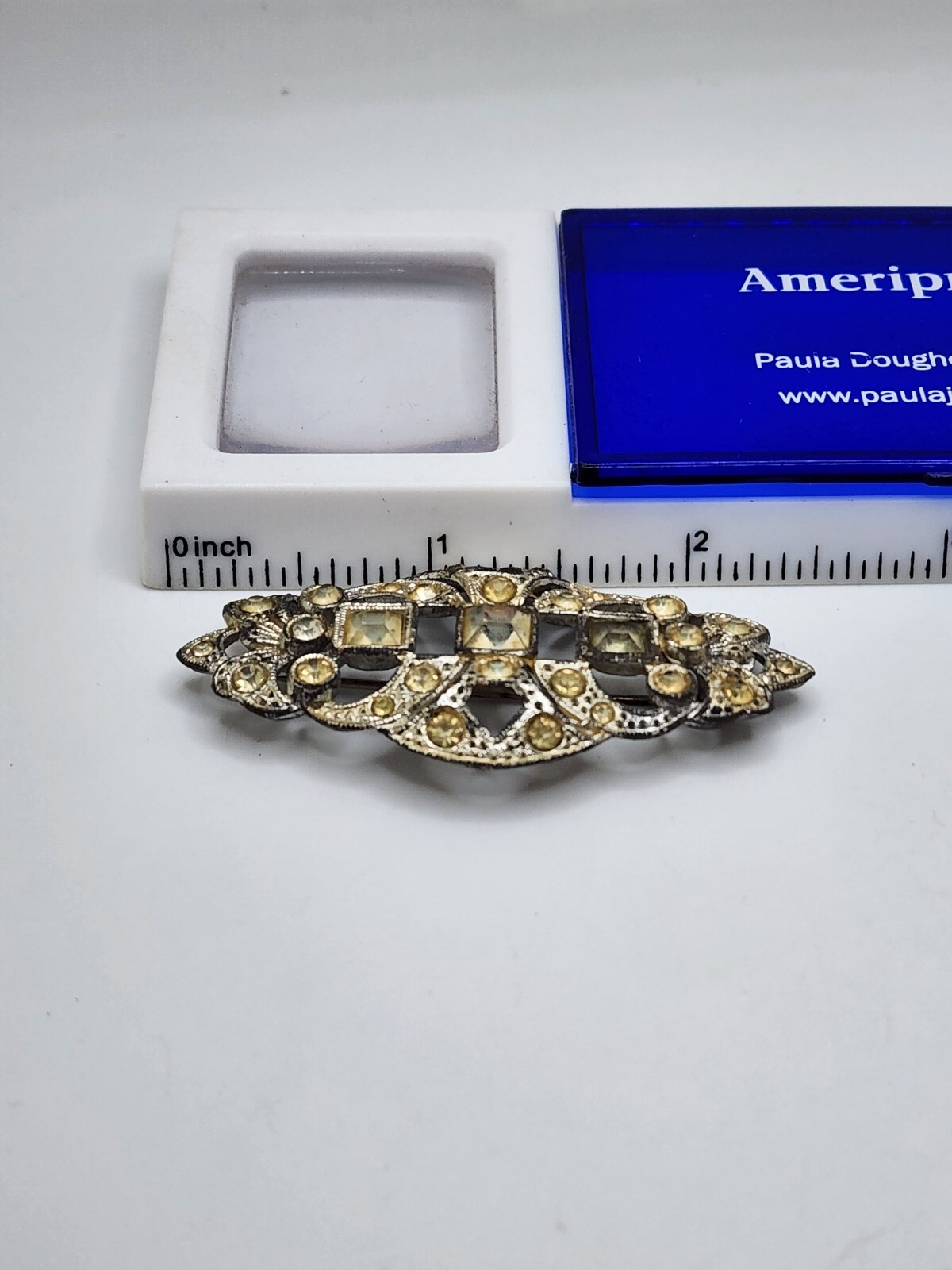 Vintage Rhinestones And Pewter Type Metal Glass Rhinestone Brooch