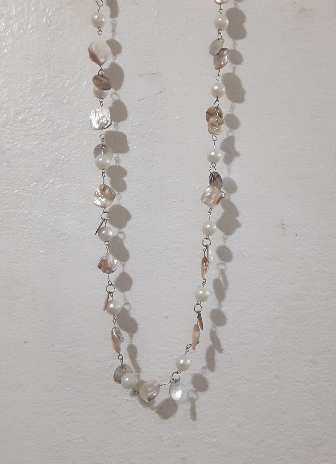 Vintage Mother of Pearl Abalone Shell Faux Pearl Bead Necklace 48 in