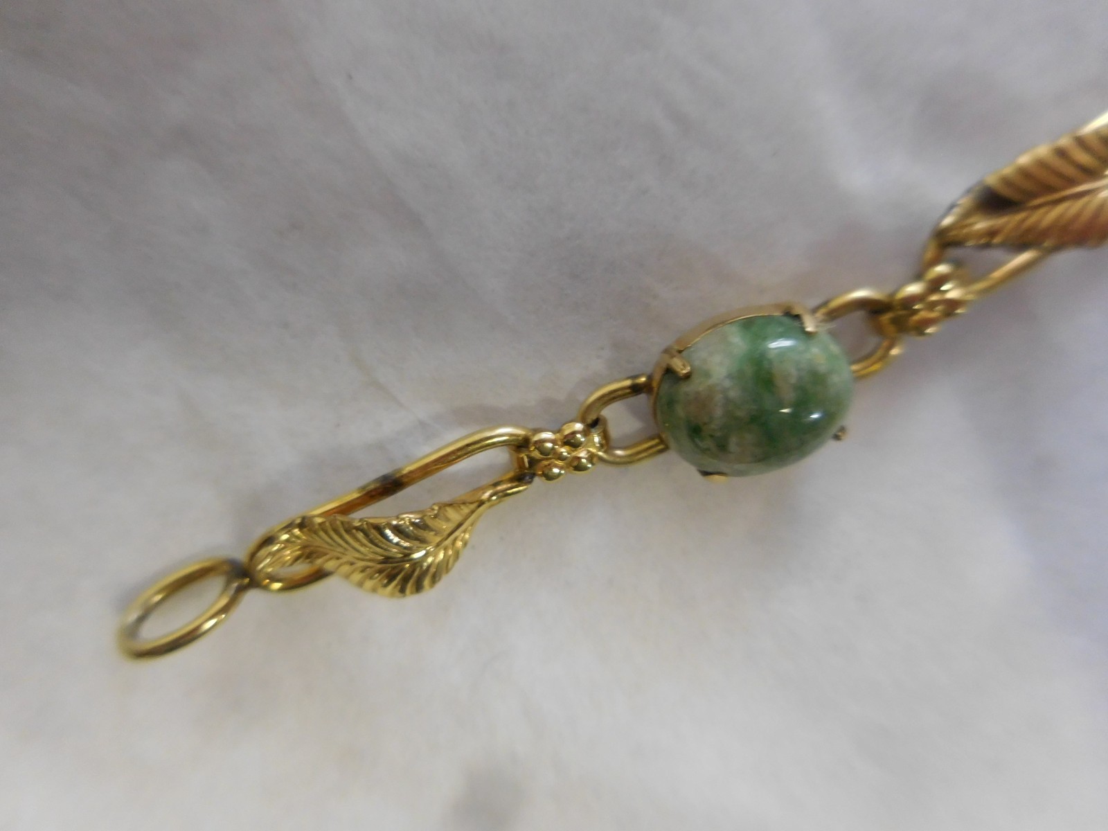 W E RICHARDS WRE 1/20 12K GOLD FILL BRACELET 7 1/4″ GREEN MOSS AGATE & LEAVES