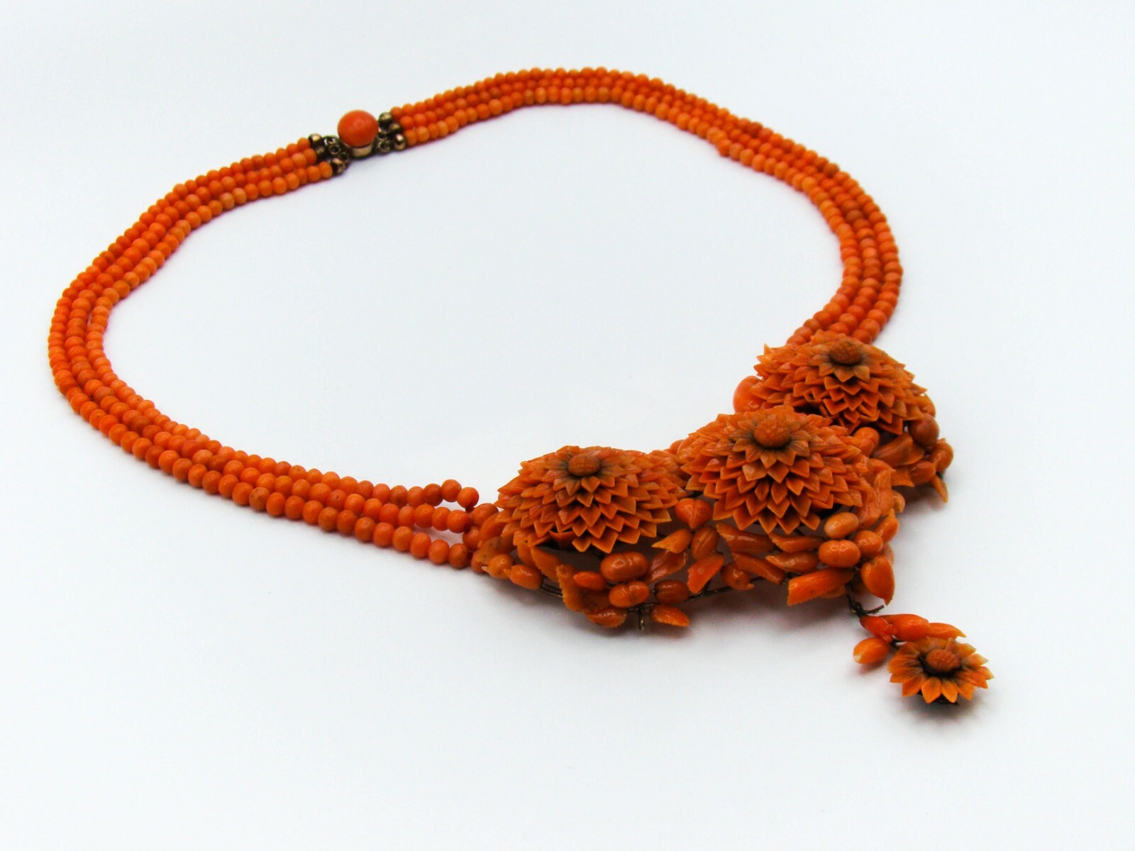 Old Real Antique Natural Coral Beads Necklace Earrings Bracelet Brooch Set 12K !