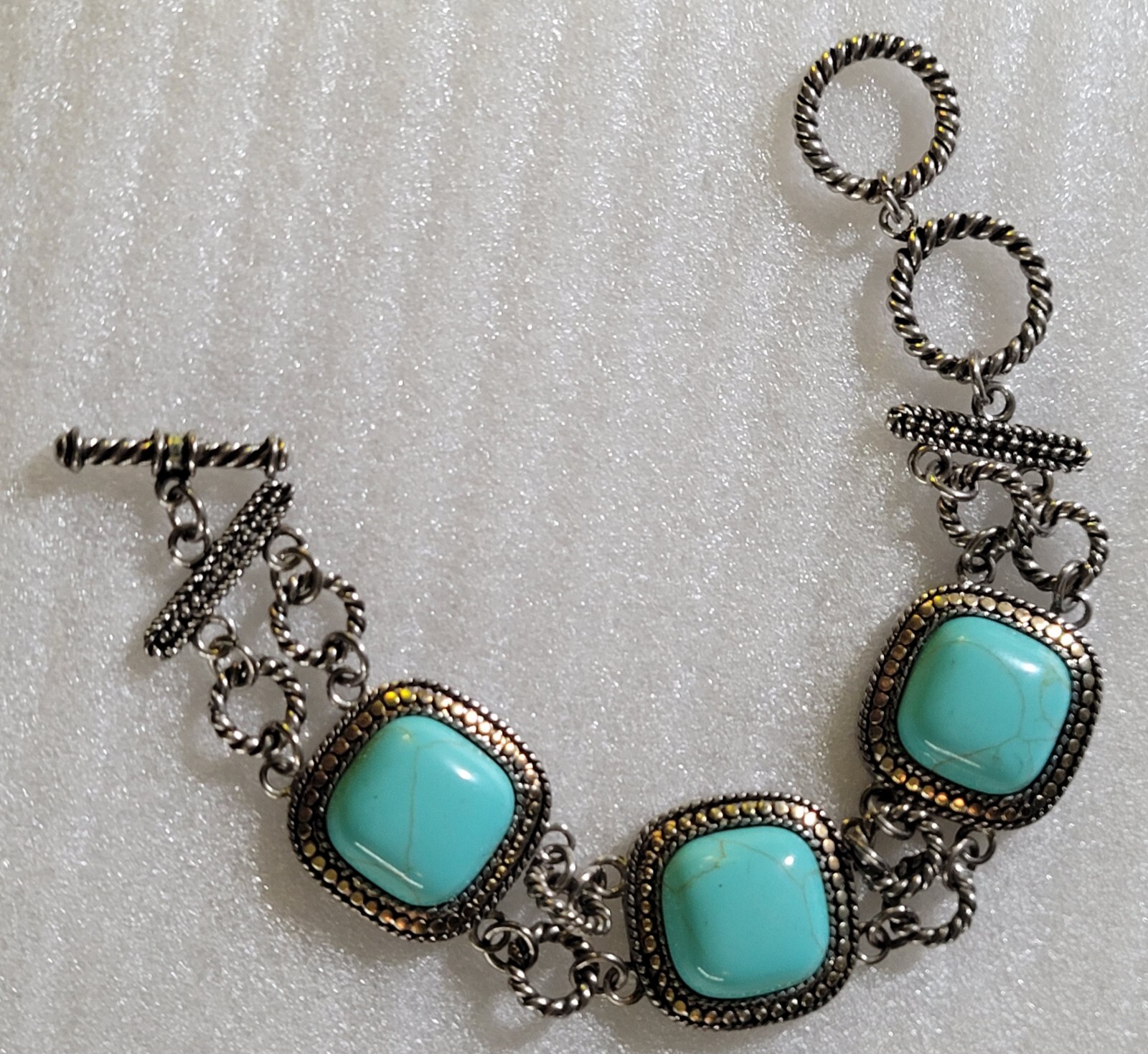 Vintage South Western style Faux Turquoise Cabochons Link Panel Bracelet