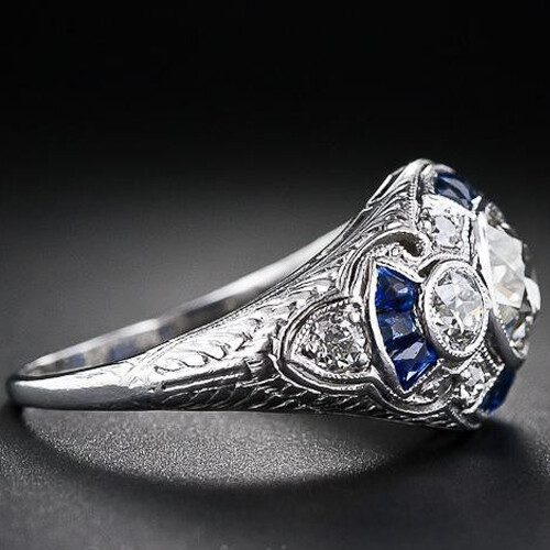 1.35Ct White Round Cut Simulated Diamond Three Stone Art Deco Ring In 925 Silver