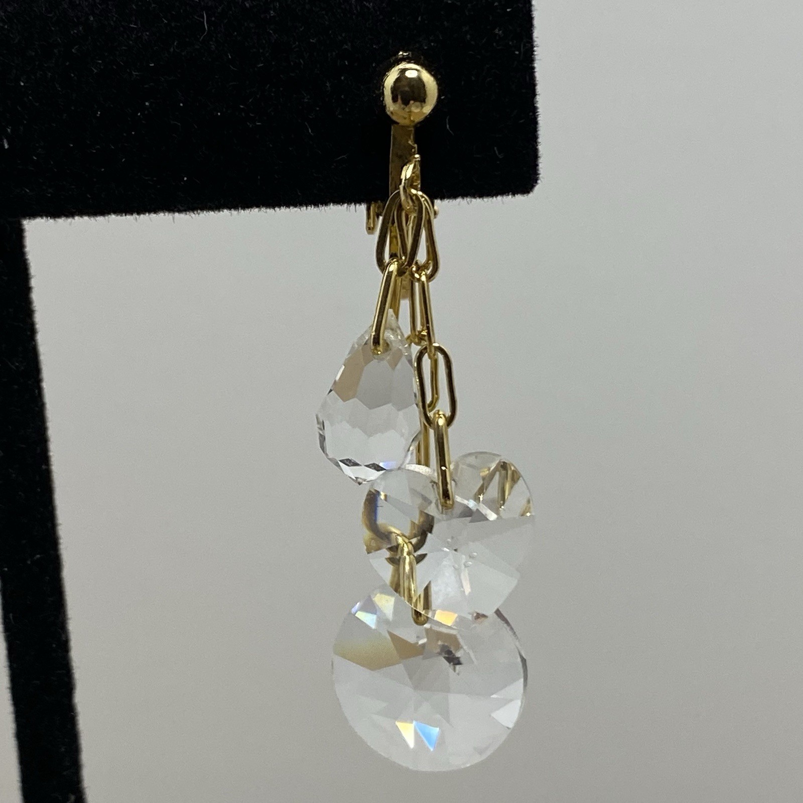 Hoop Dangle Drop Clip On Earrings Gold Tone Crystal Beads Boho