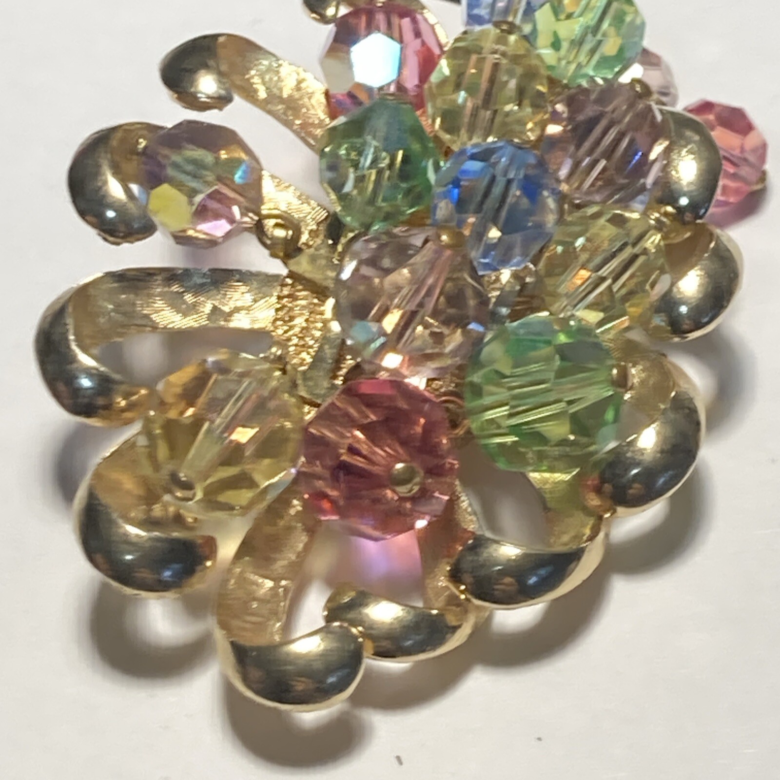 Gold Tone faceted strung beads Pastel Fruit Salad Brooch Pin PENDANT dangle 3-D