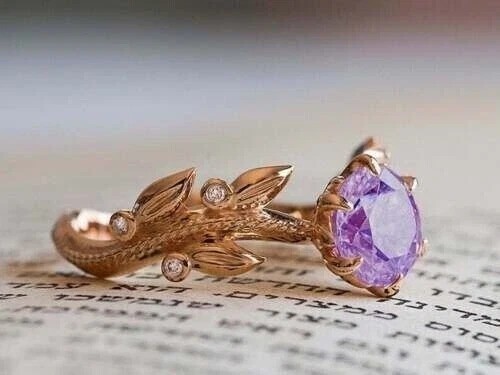 2.5Ct Round Lab Created Amethyst & Diamond Anniversary 14K Rose Gold Finish Ring