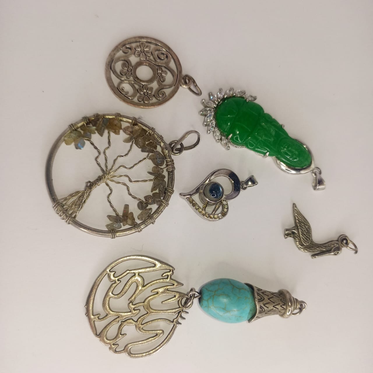 **Mixed Vintage Pendant Lot with Turquoise, Jade & Tree of Life Charms**
