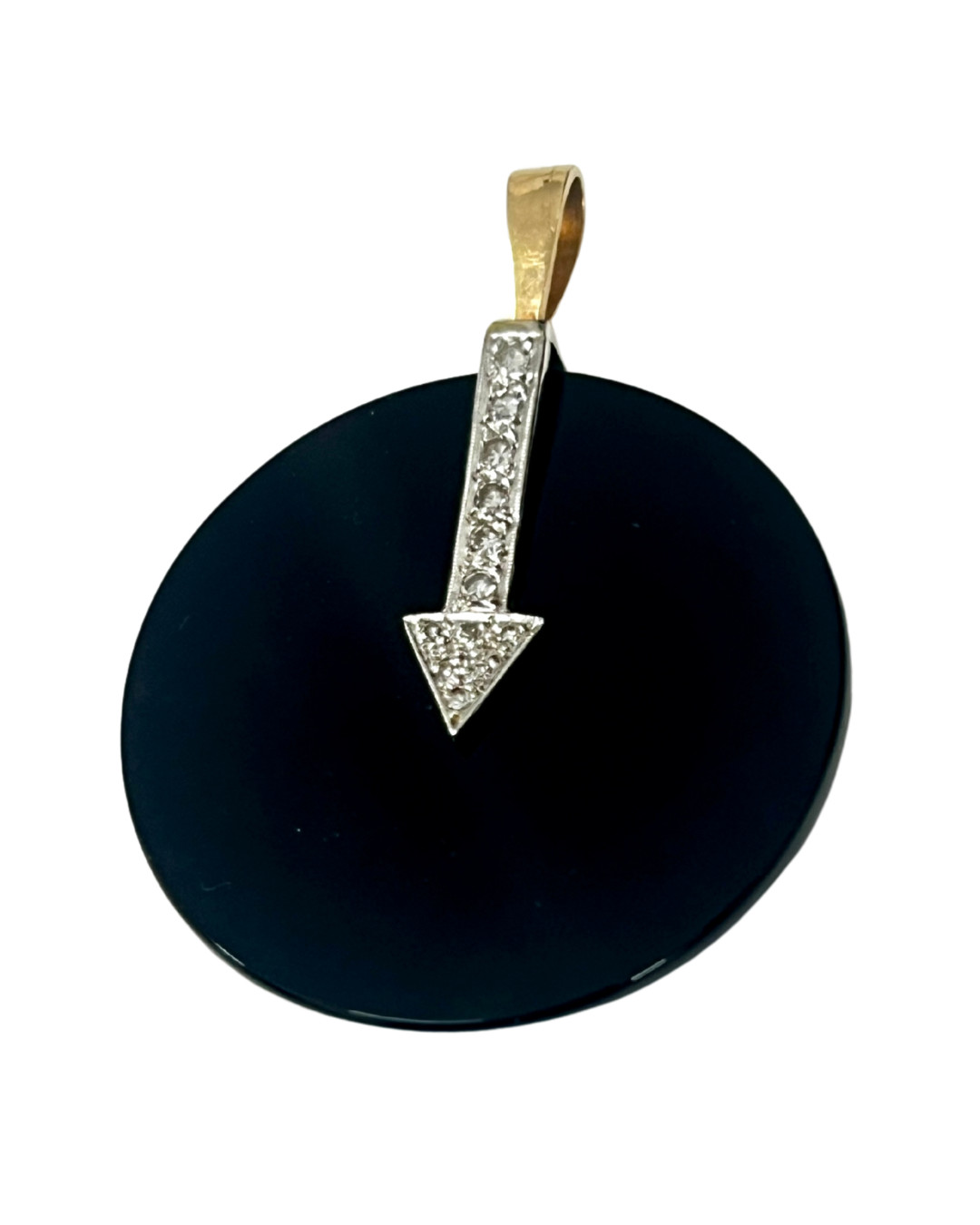 Circa 1920s Black Onyx & Diamond 14K Gold Pendant