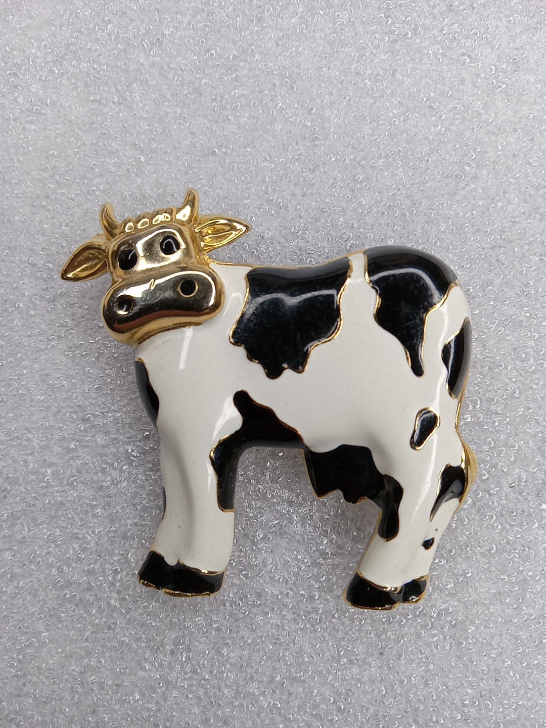 Vintage Holstein Cow Brooch Pin Gold Tone Black White Farm Animal