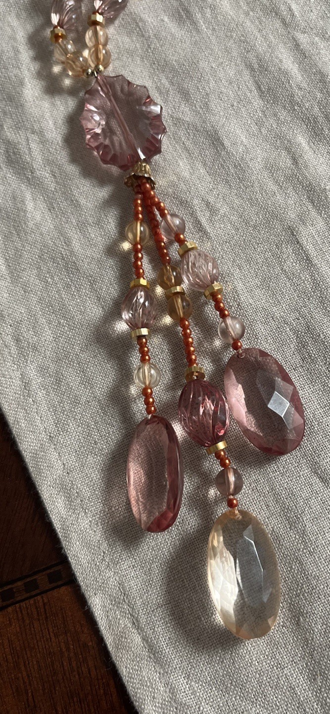 Vintage Lucite Faceted Beaded Blush Pink Tassel Necklace