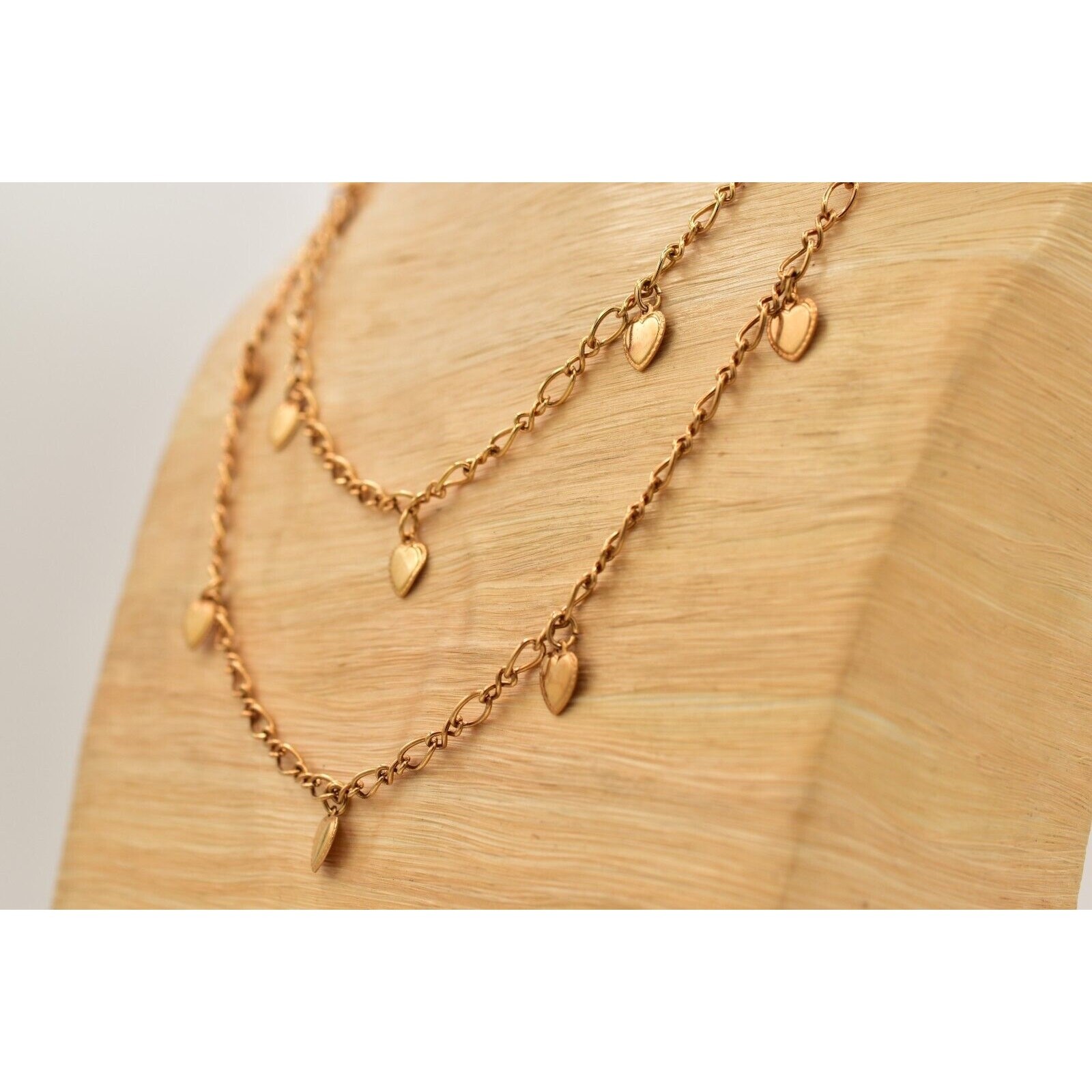 Sweet Romance Vintage Heart Charm Dangle Chain Station Gold Lightweight BinY