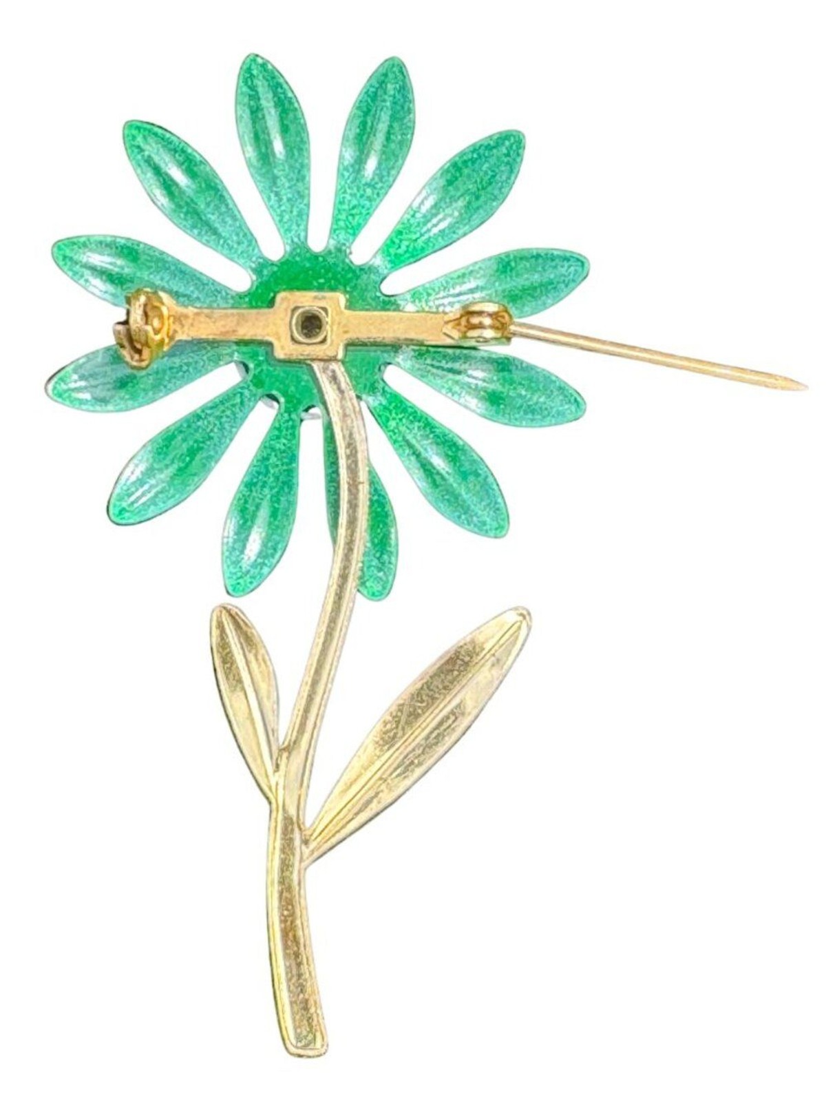 Vintage Dubarry Fifth Avenue Green Enamel Daisy Brooch & Clip Earring Set