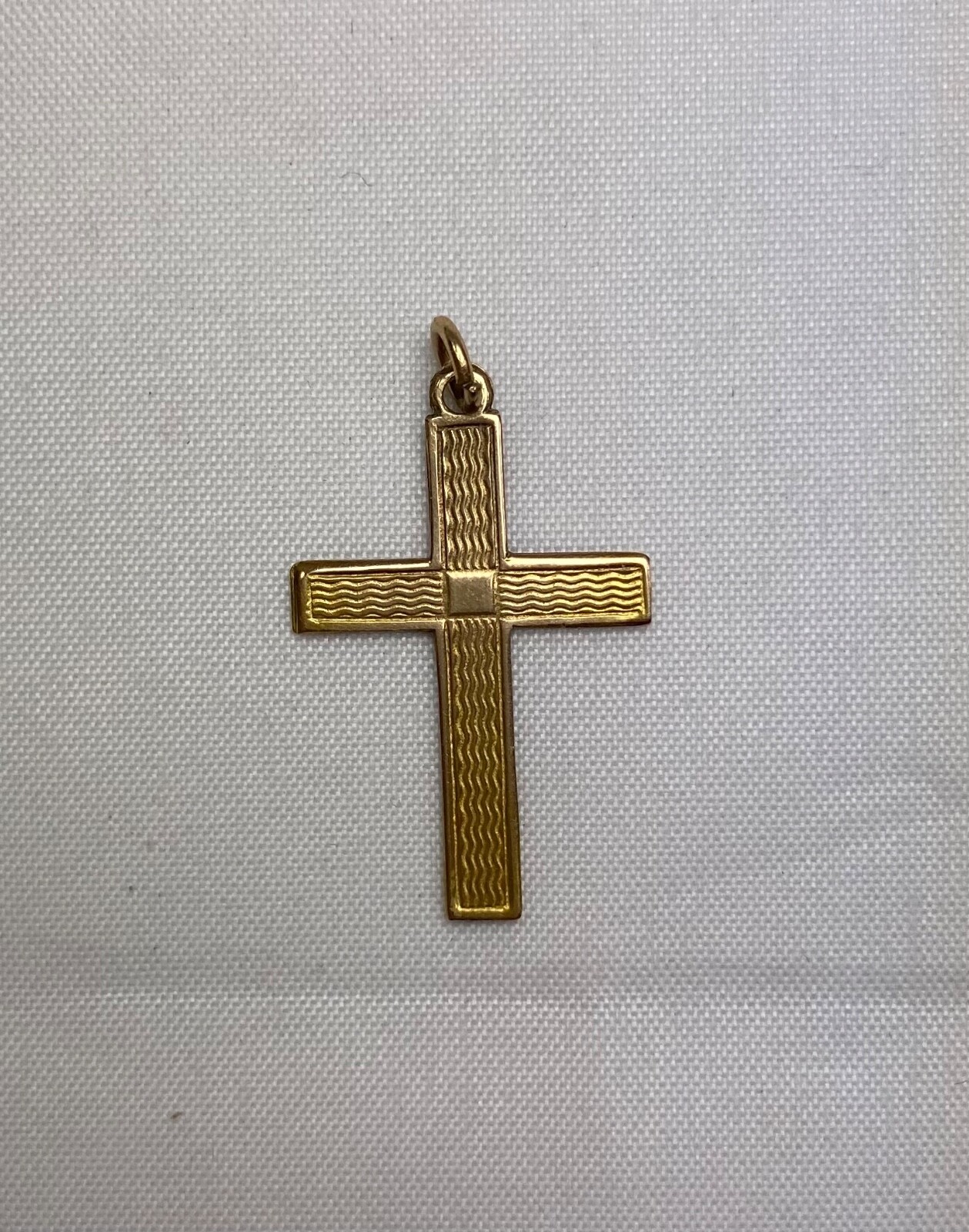 Small Petite Antique Estate 9 Carat Karat Gold Embossed Cross Pendant