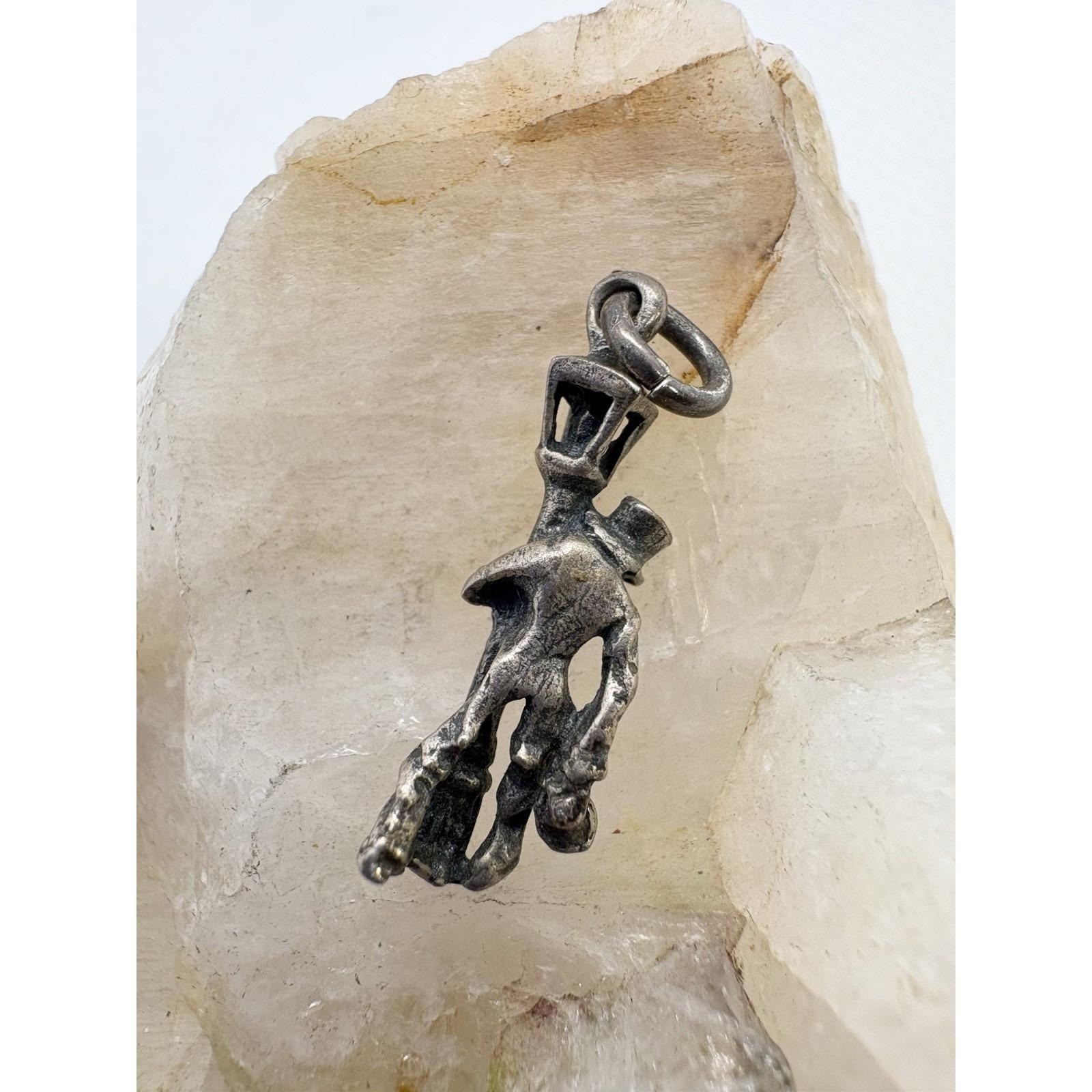 Vintage Sterling Silver Figural Man Charm Top Hat Lantern Skull Pendant 1.47g