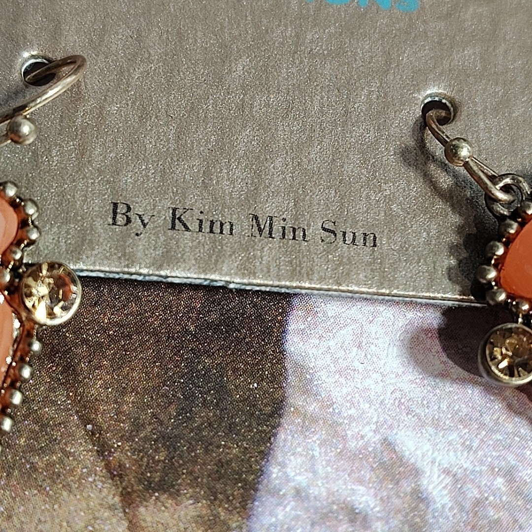 Vintage Dangle Earrings Orange Statement Boho Modernist Funky By Kim Min Sun