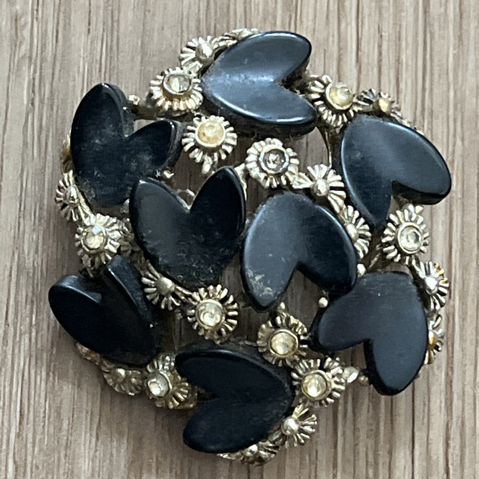 BSK Vintage Pin Brooch 2” Hearts & Flowers
