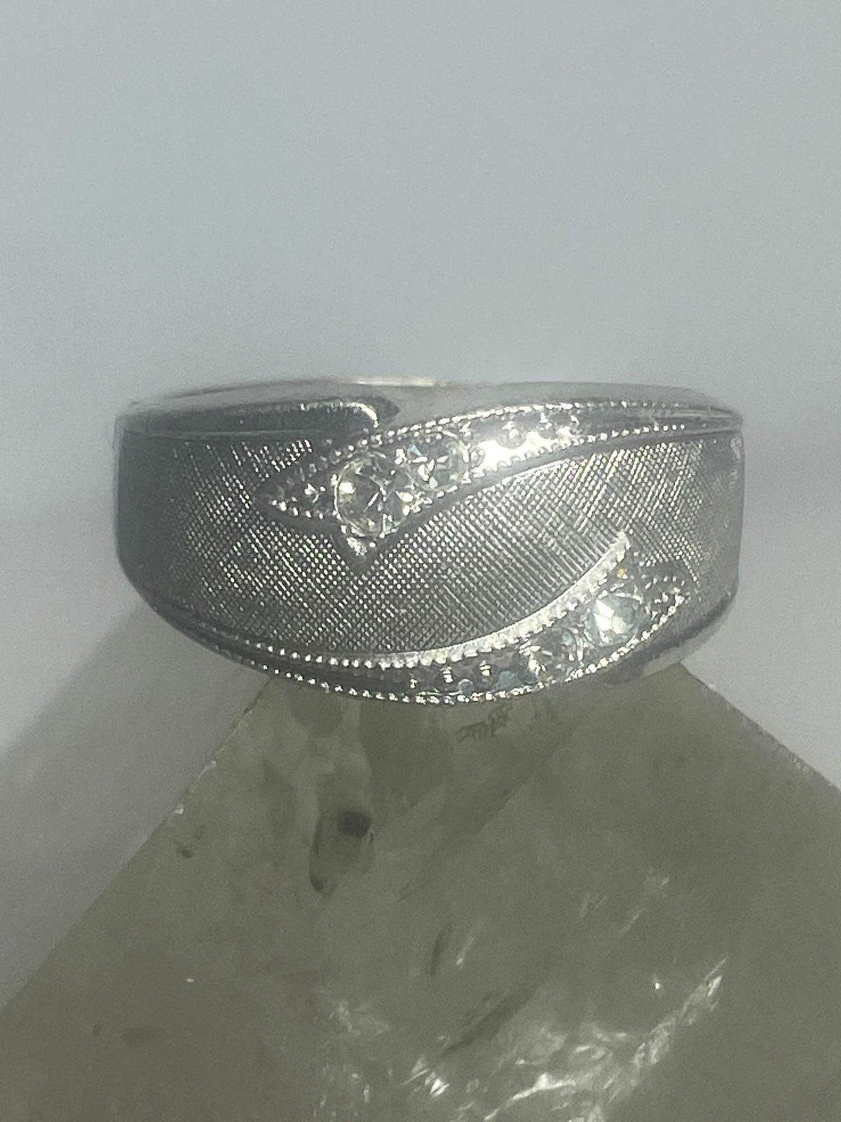 Brushed ring size 7.75 Art Deco influences band sterling silver women girls