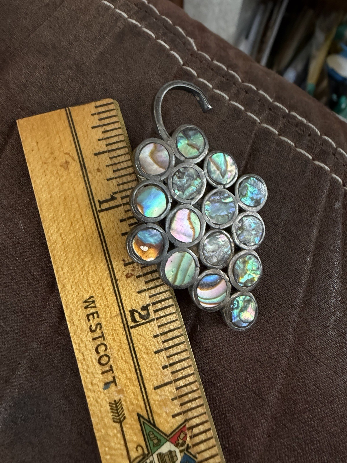 Sterling Silver Brooch Pin Bunch of Grapes Abalone Shell Vintage Mexico