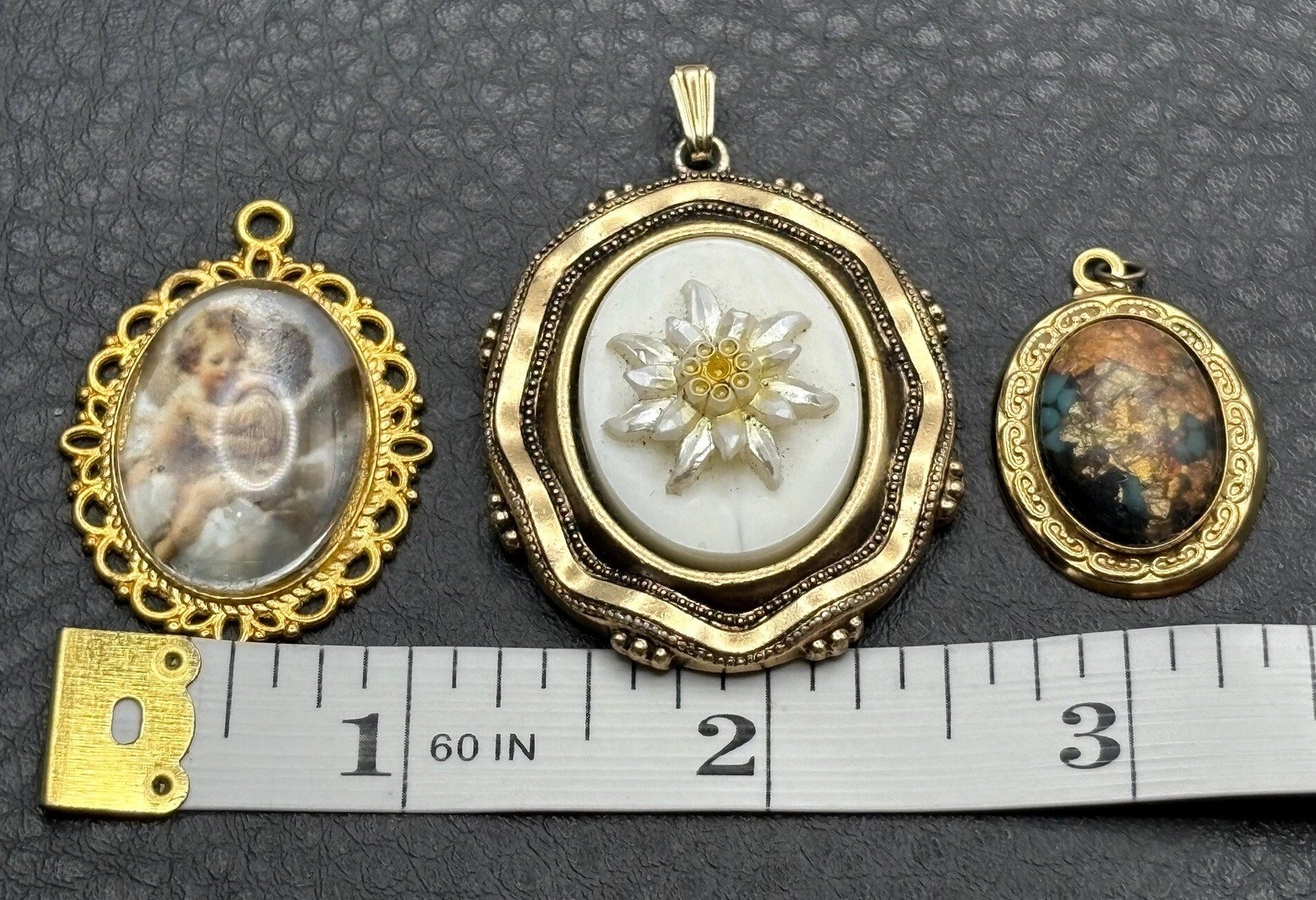 Vintage Flower Mother of Pearl Angels Cameo Style Oval Pendant Lot of 3
