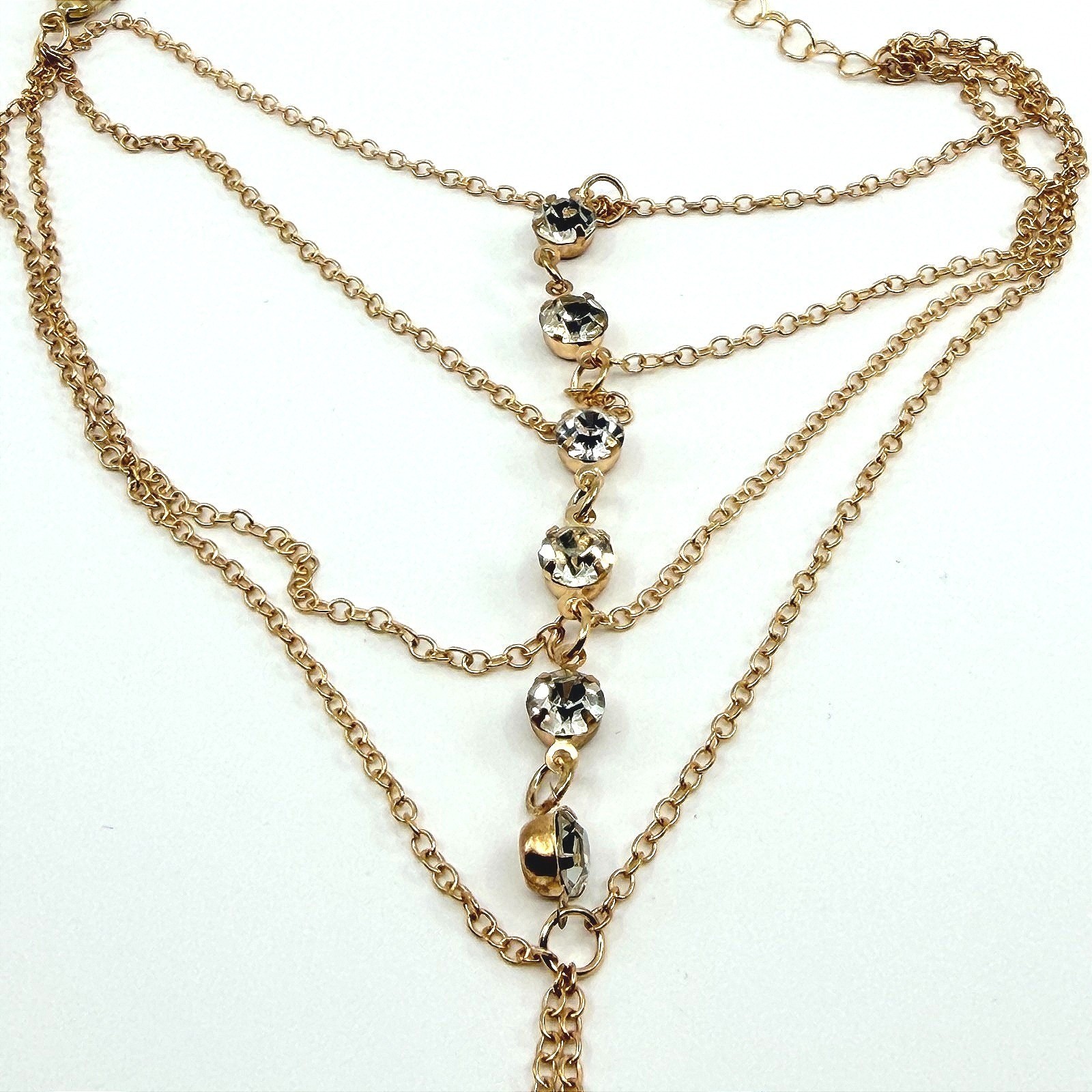 Vintage Gold Tone Layered Hand Chain Bracelet Slave Finger Ring Boho Retro 90s