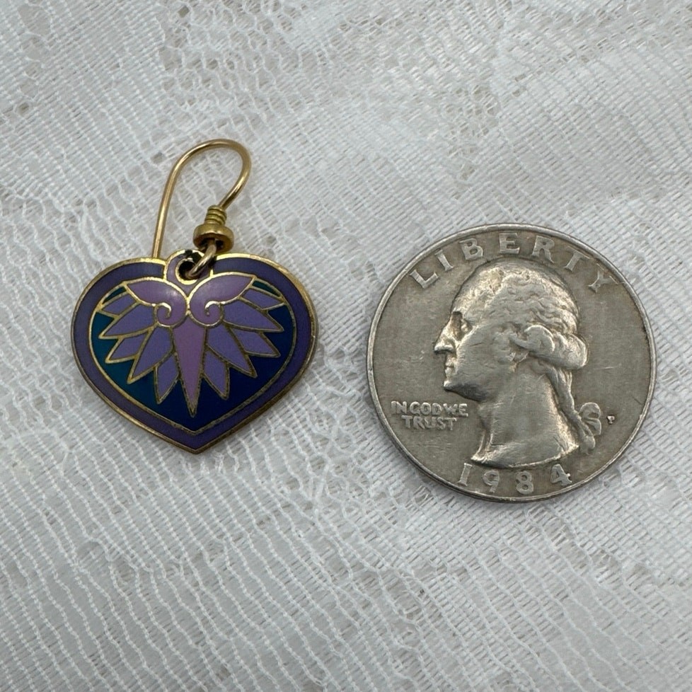 Laurel Burch Hollyhock Flower Hearts Green Pink Cloisonne Earrings Vintage