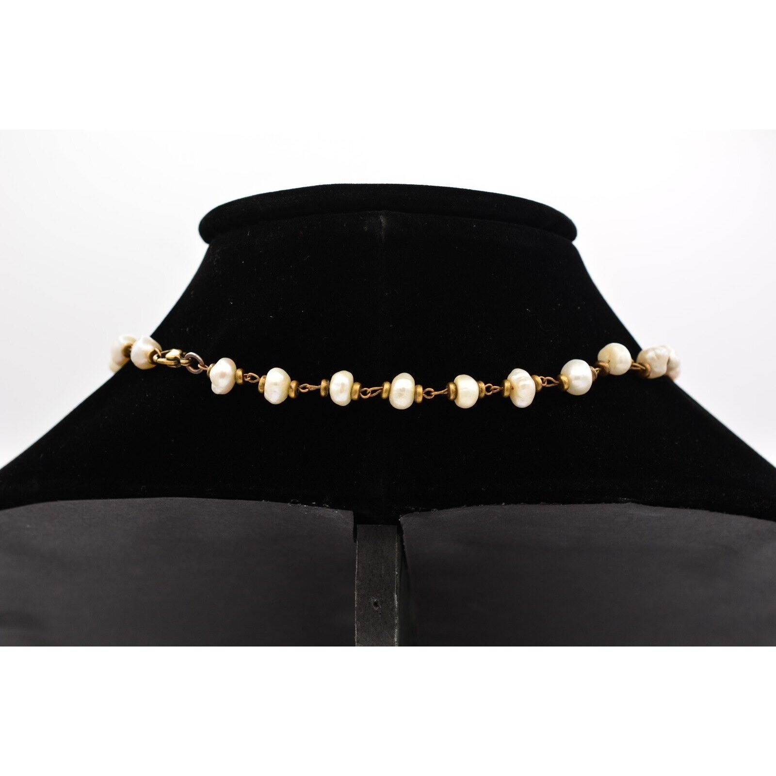 Vintage Pearl Necklace Y Drop Bronze Rustic Brass Tone AS IS Bin6A