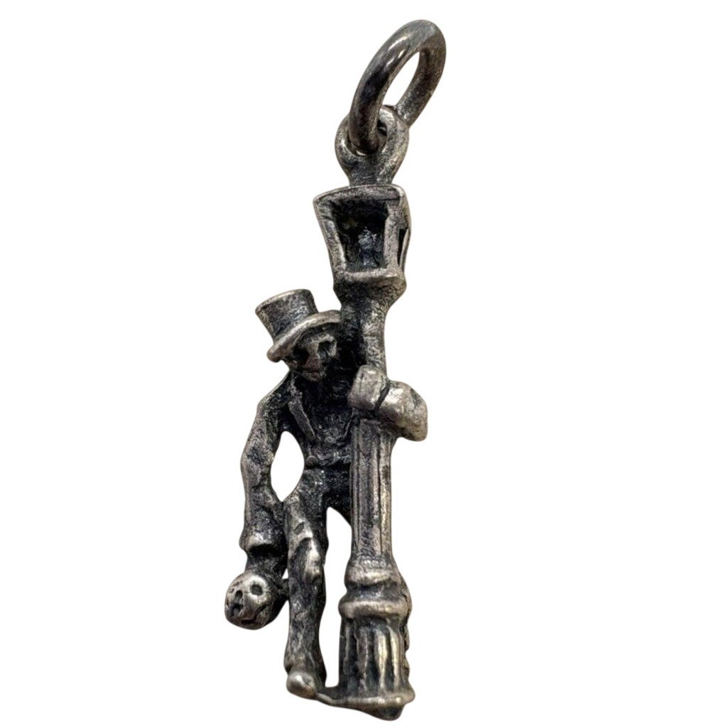 Vintage Sterling Silver Figural Man Charm Top Hat Lantern Skull Pendant 1.47g