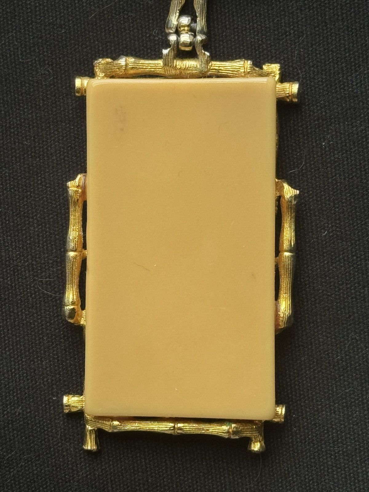Vintage Necklace Bamboo Frame Asian Gold Tone Bird Floral Souvenir 2 3/4” H