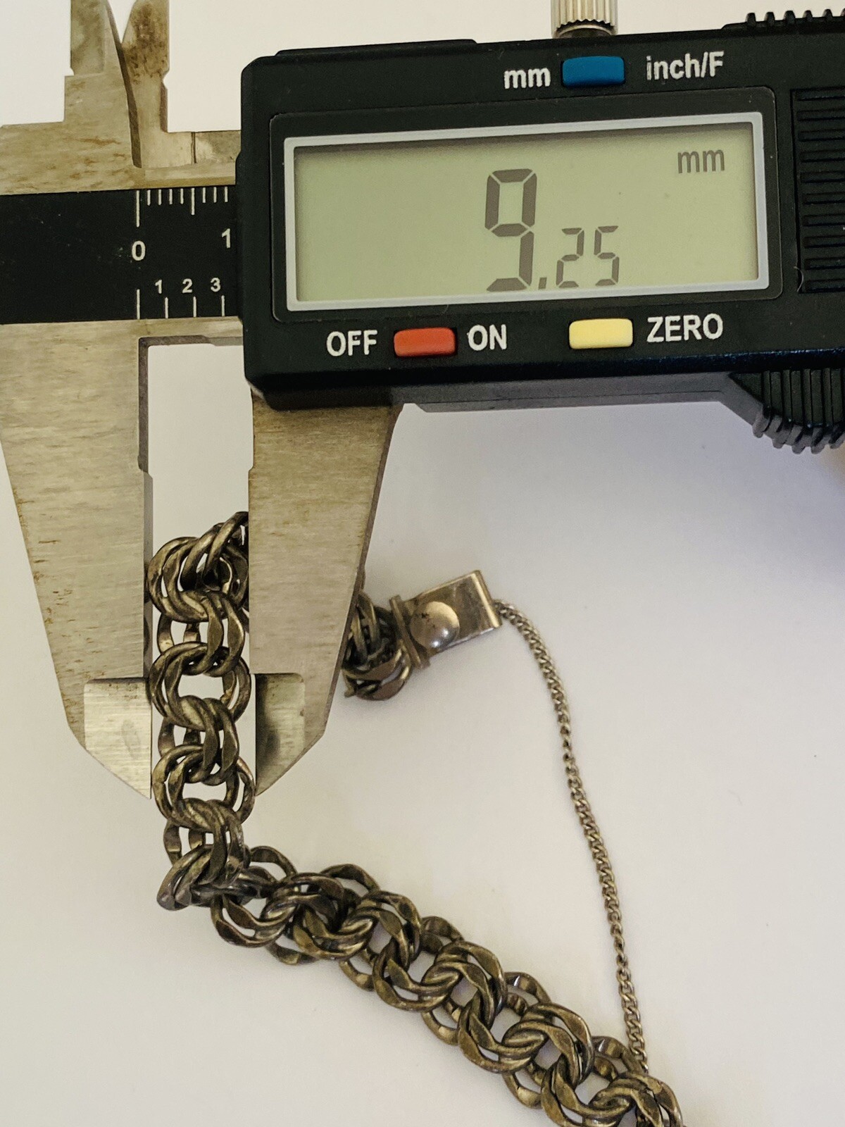 Vintage Signed sterling Silver Double Rolo Link Chain Charm Bracelet 19-Grams