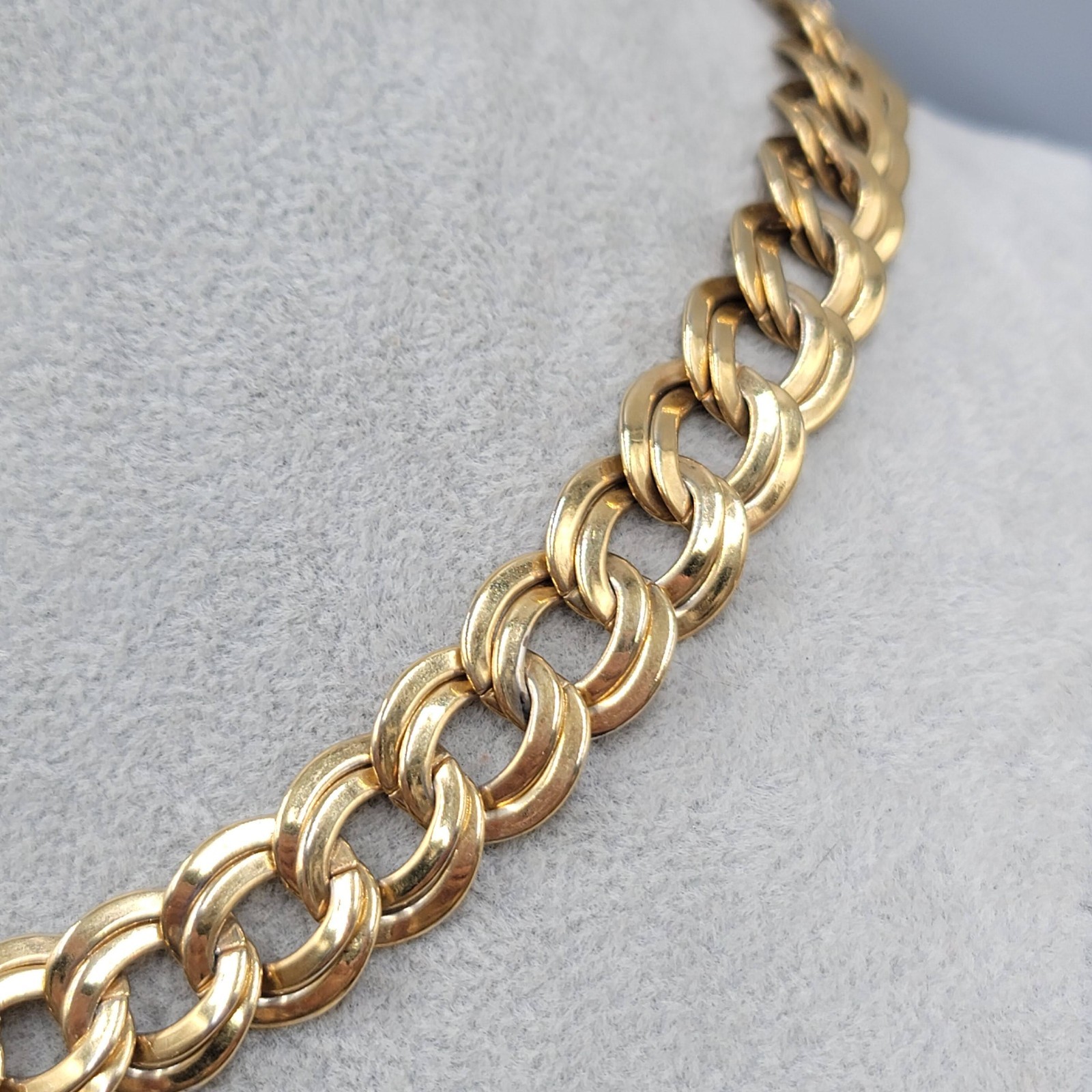 Vintage Double Link Chain Collar Necklace Gold Plated 18″