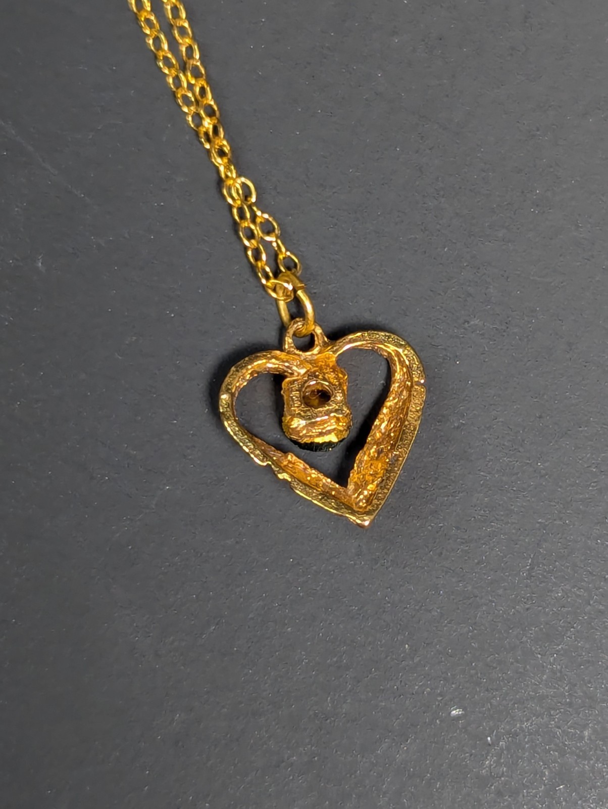 Vintage Gold Filled Chain Necklace 16″ Emerald Filigree Heart Pendant May