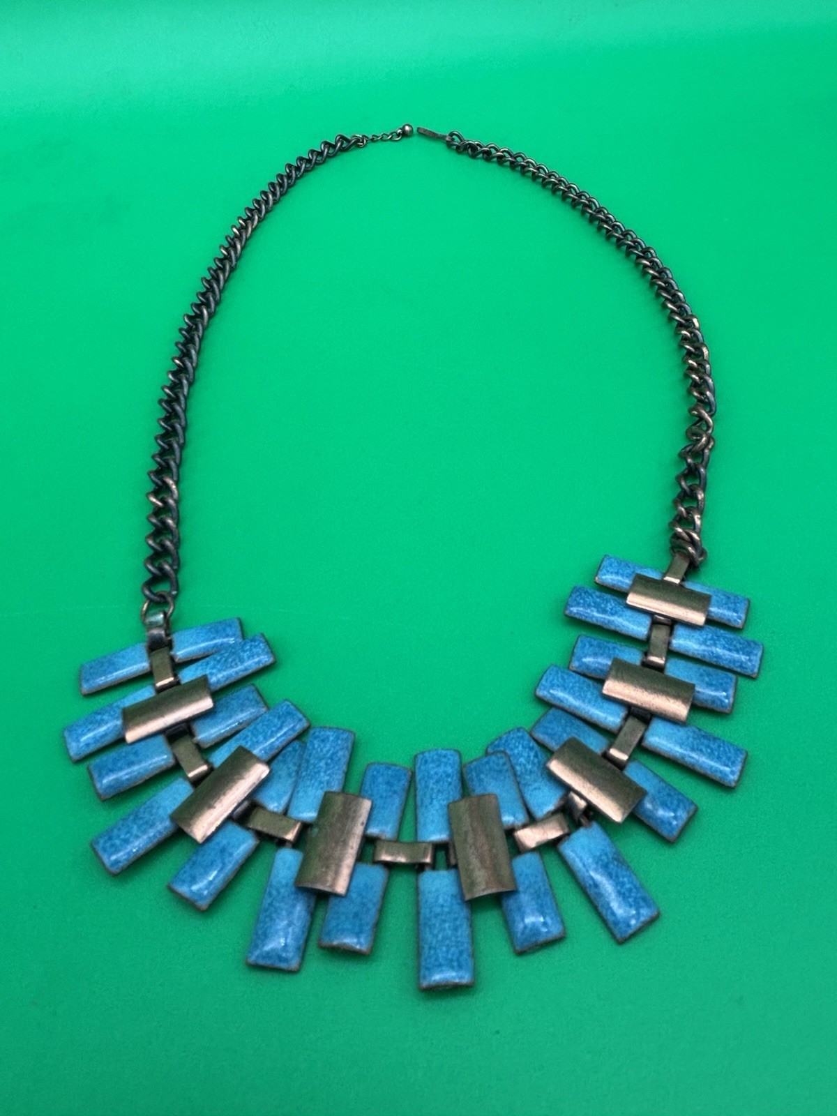 Vintage Estate MCM High End Enameled Copper 23.5” Modernist Statement Necklace