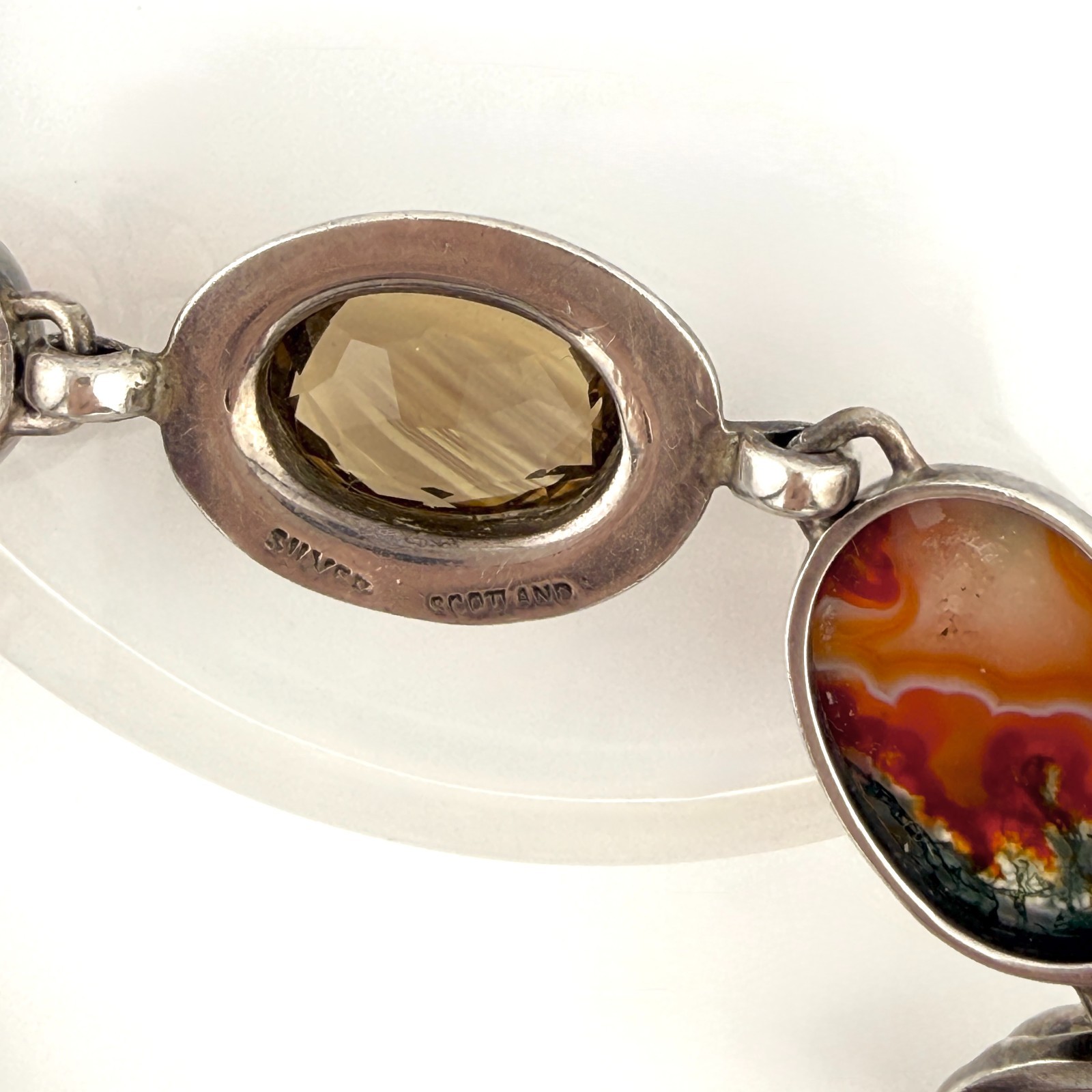 Stunning Vintage Scottish Sterling Silver Moss Agate &Faceted Cairngorm Bracelet