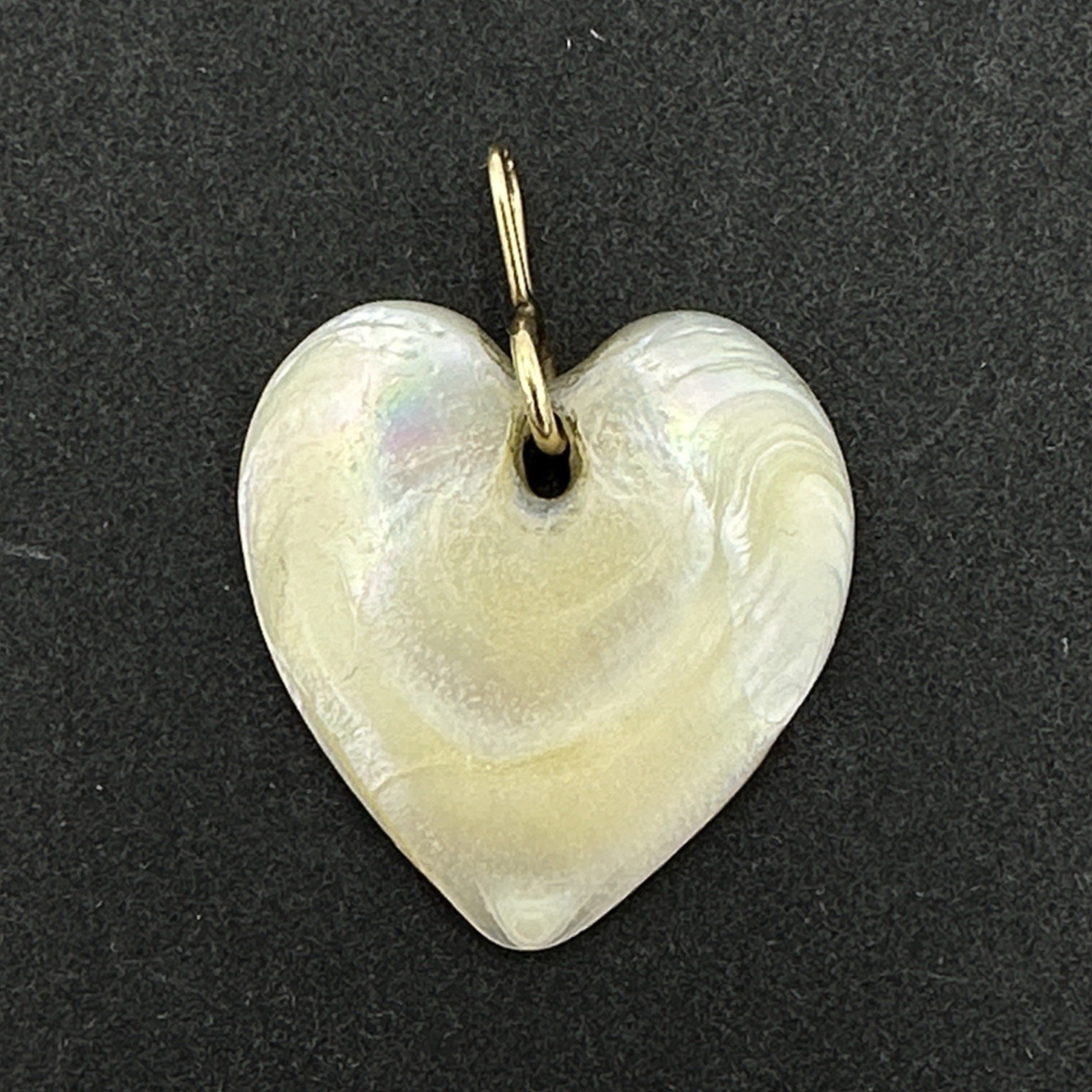 MOTHER OF PEARL vintage heart pendant – 14K yellow gold bail carved white shell