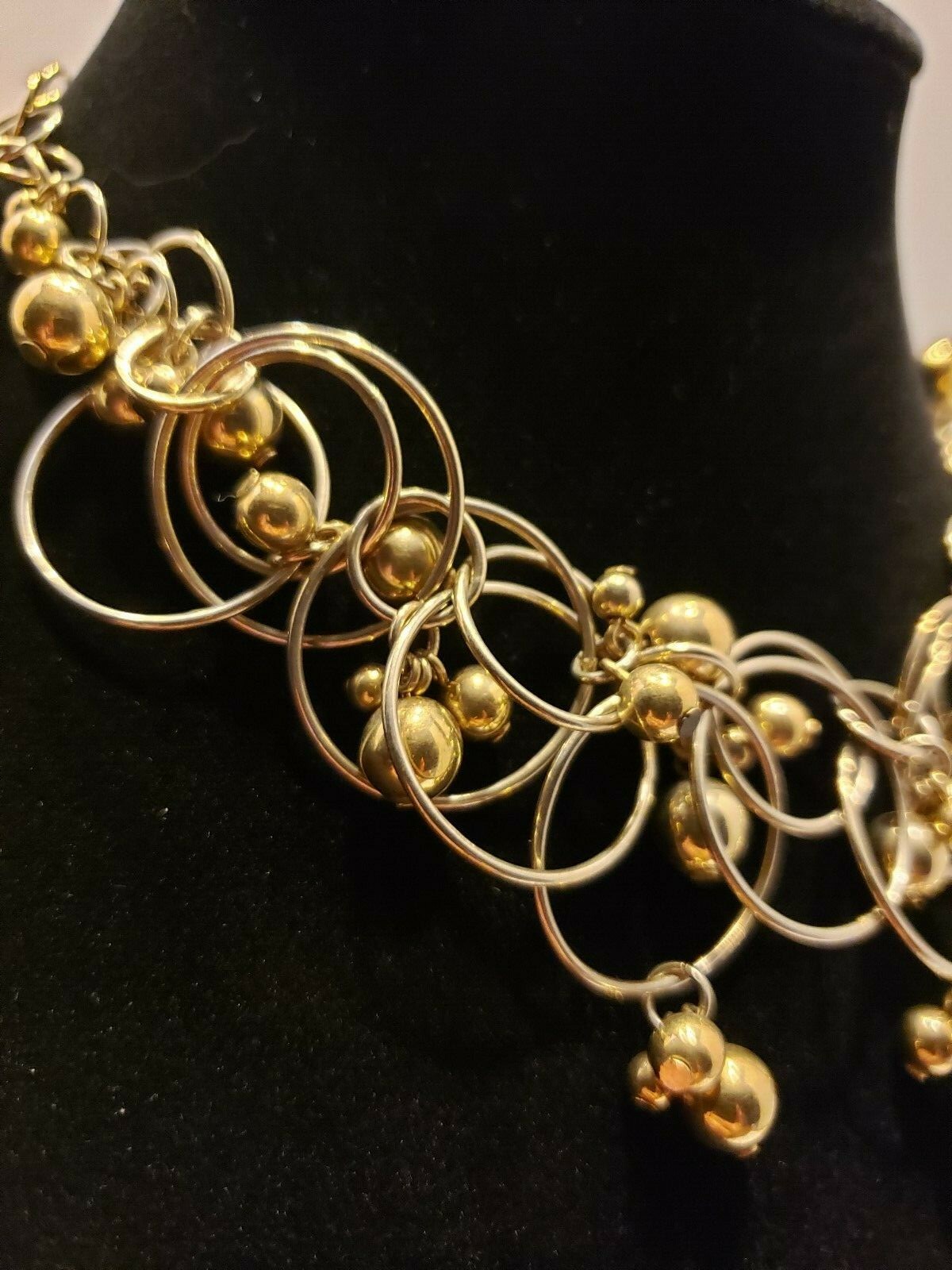 Talbots Statement Necklace Gold Tone Circle,Hoop Dangles 16″ 3″ extender