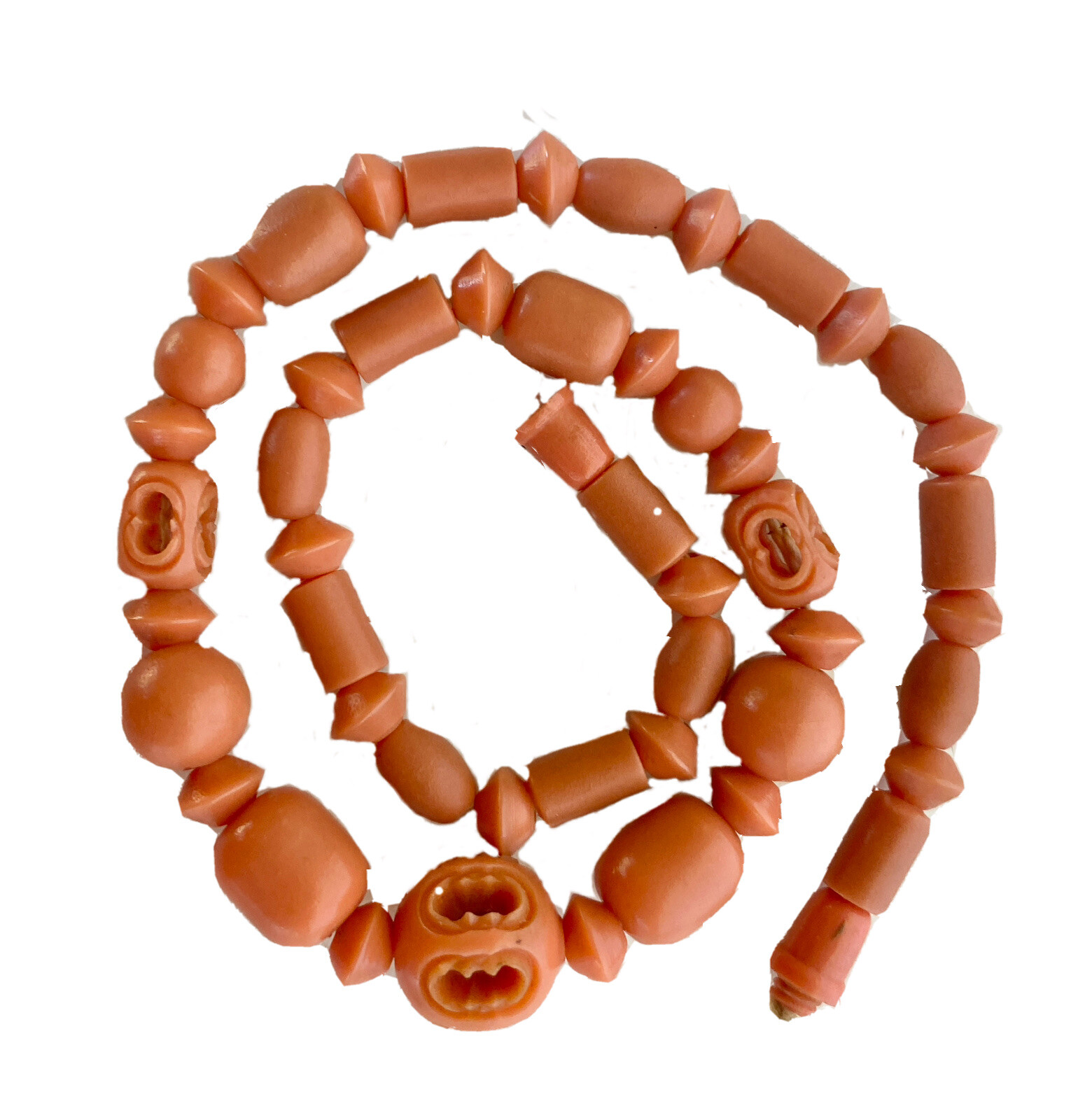 Vintage Celluloid Necklace in Salmon/Coral Color, 16-1/2″ Long