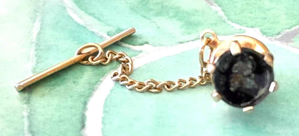 Vintage 1950’s Swank Chain Tie Bar W/ US Capitol Feature Black Gold Tone