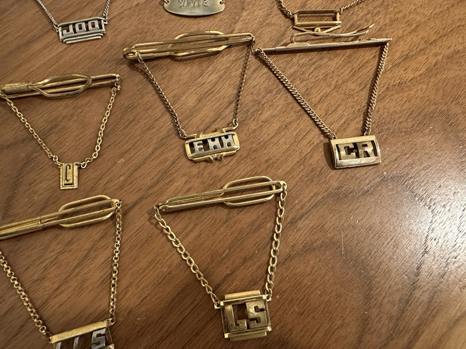 Lot Mid Century Modern Art Deco Vintage Men’s Tie Bars Chains Initials Monogram