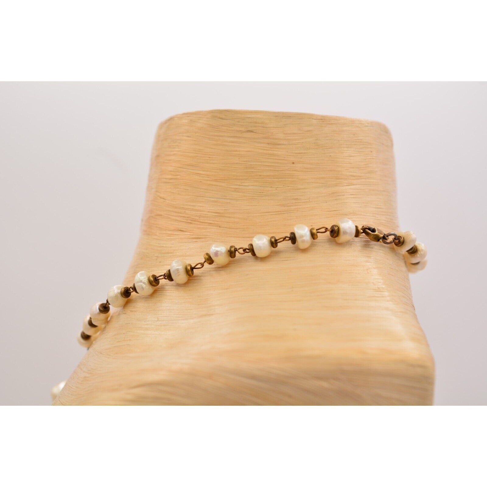 Vintage Pearl Necklace Y Drop Bronze Rustic Brass Tone AS IS Bin6A