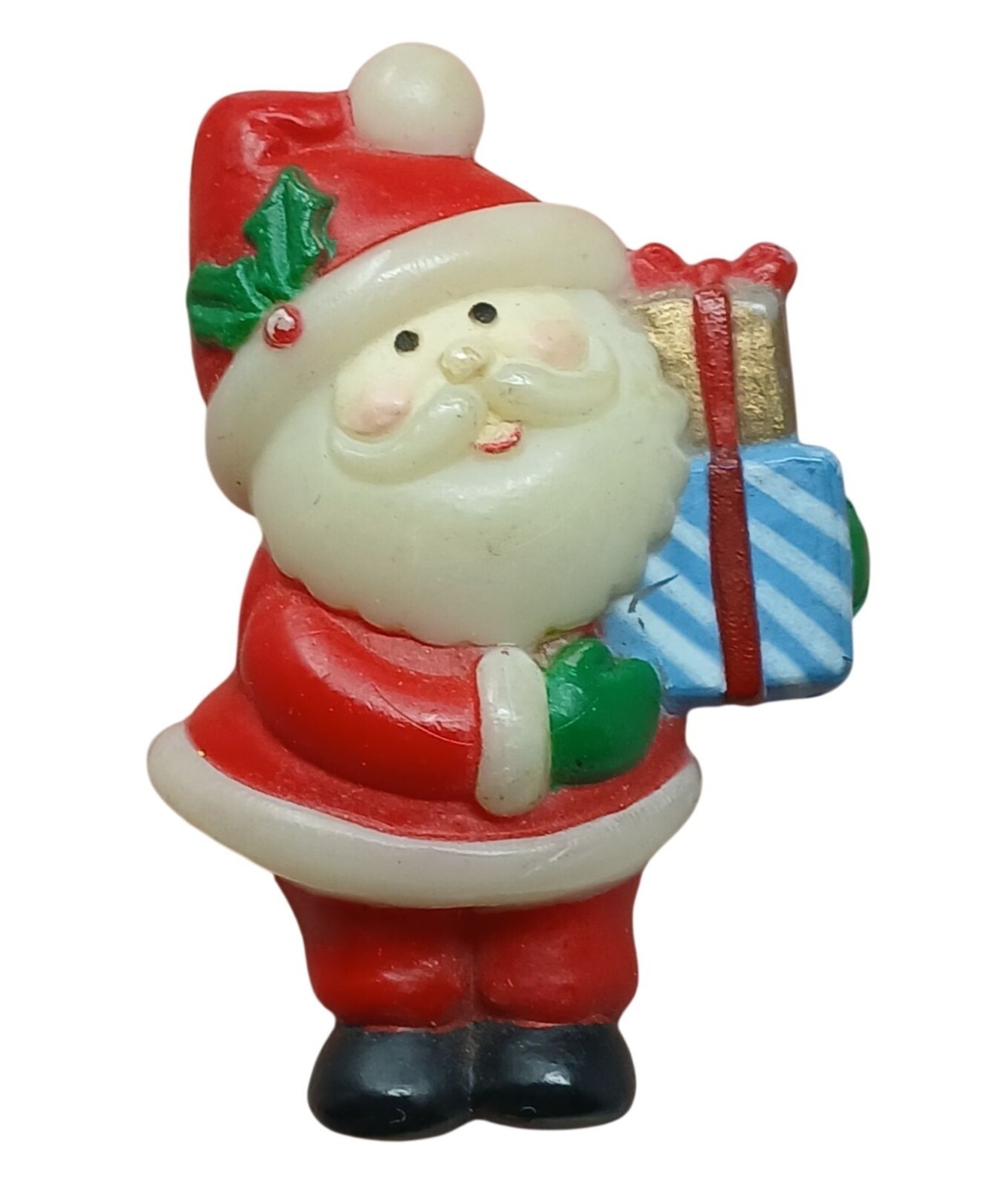 Fun World Christmas Santa Brooch Pin Plastic 2″ Tall Detailed VTG #ST-4
