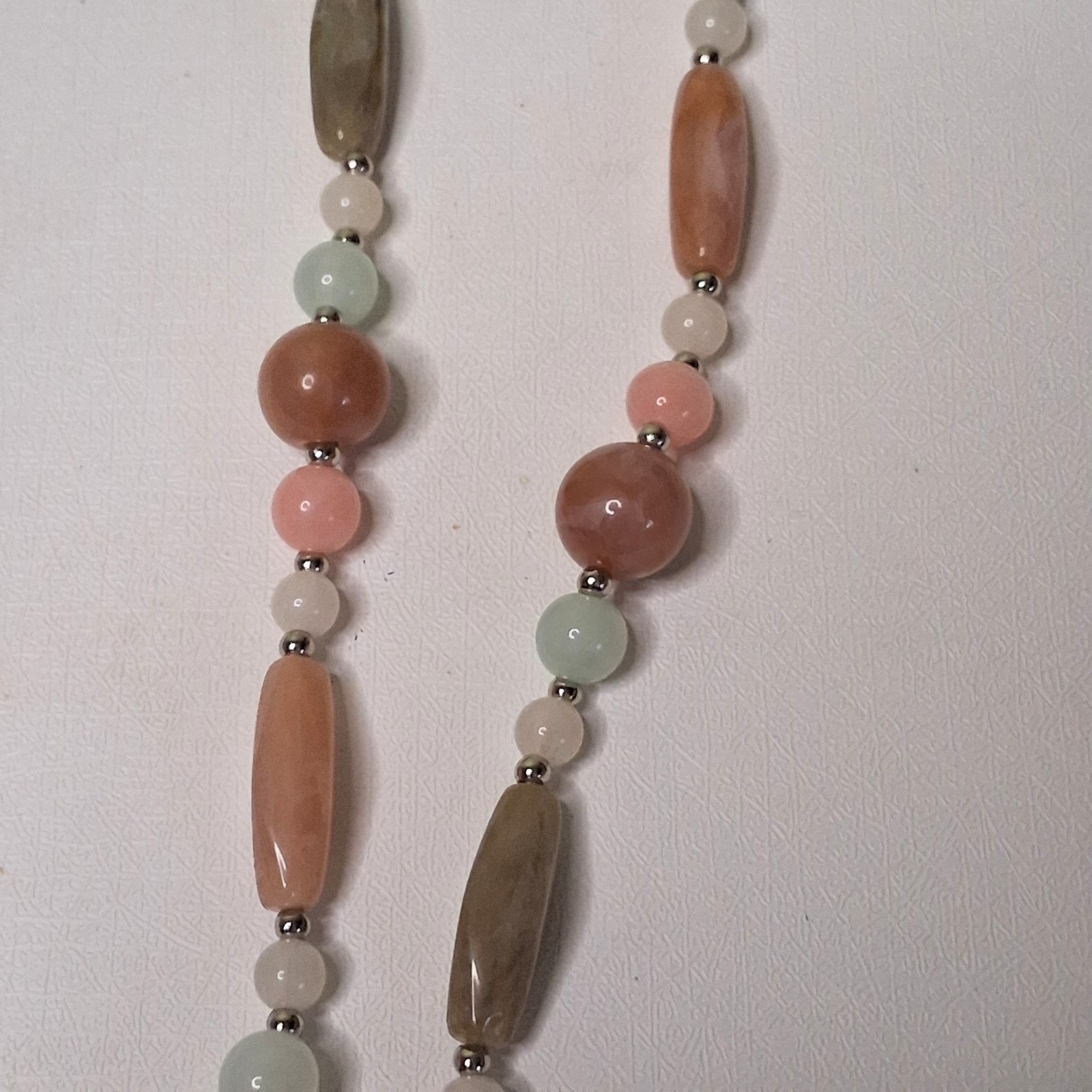 Long Beaded Necklace Multi-Color Pastel Stone Glass Beads 30 Inch Boho Vintage