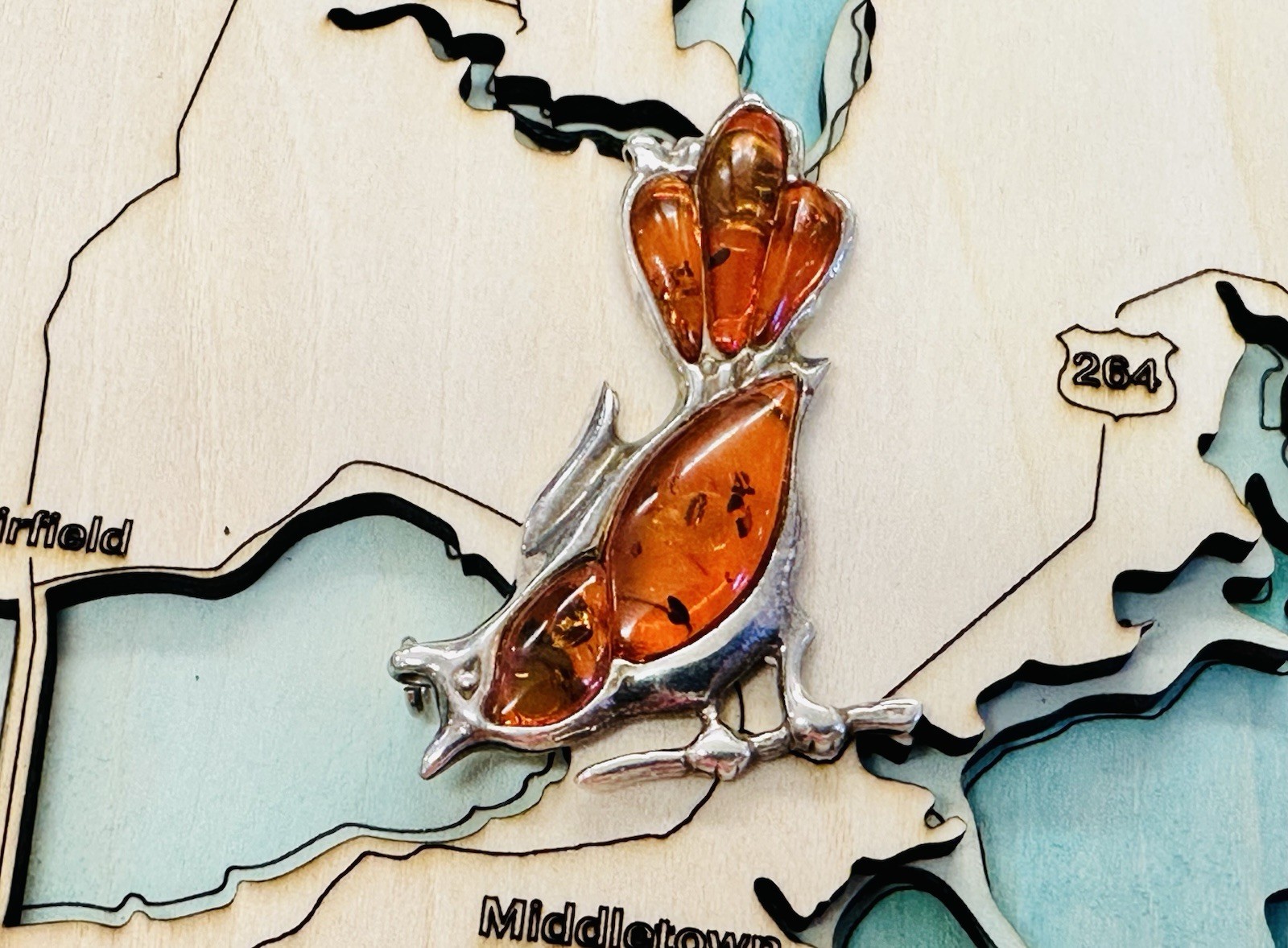 Vintage Baltic Amber Sterling Silver 925 Pendant Bird Gemstone