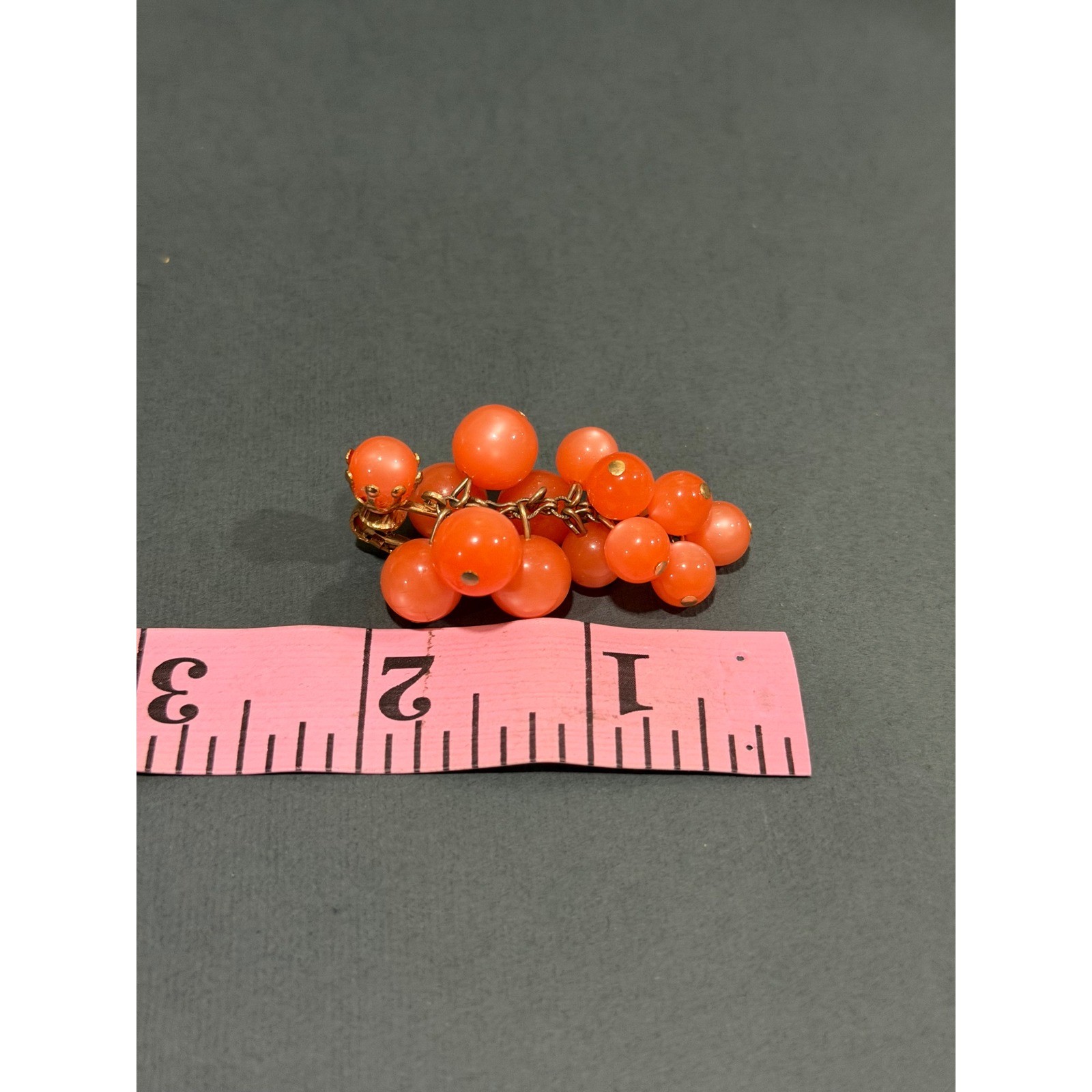 Vintage Grape Cluster Orange Moon Glow Earrings Mid-Century Clip-On