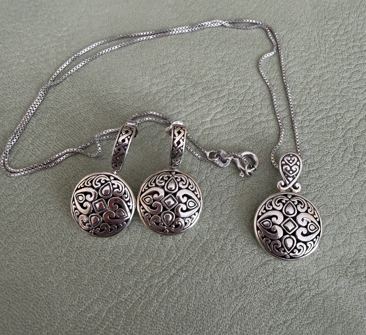 ATI 925 Mexico Sterling Silver Earrings & Pendant W/ 925 Necklace