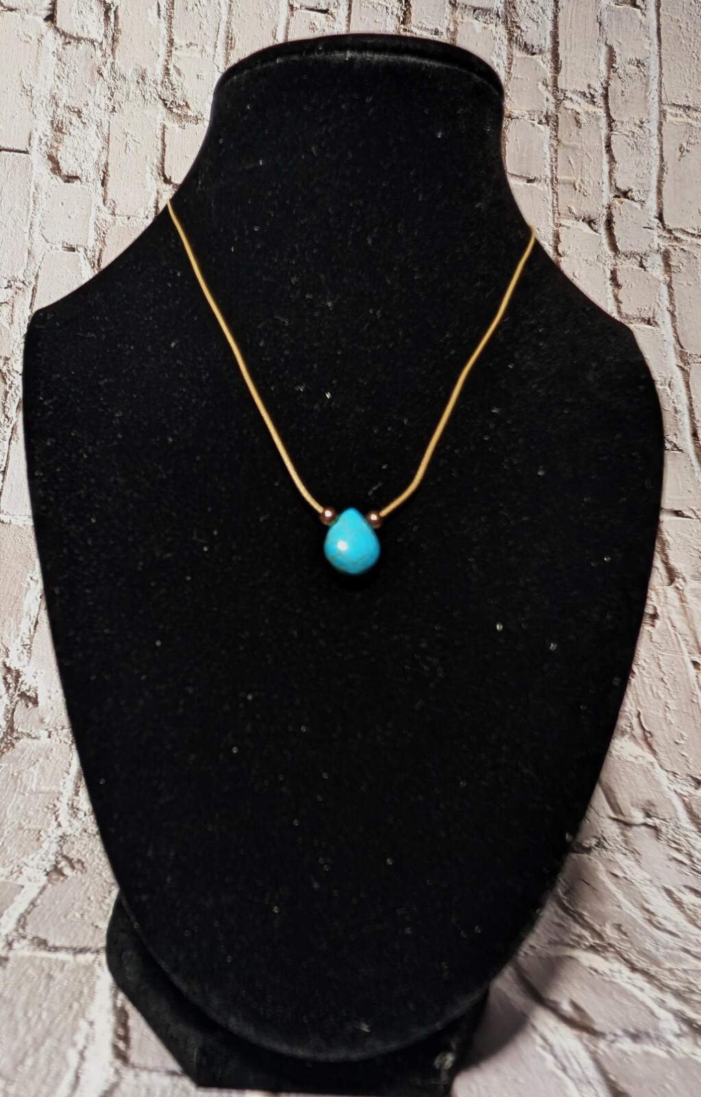 Vintage Faux Turquoise Teardrop Pendant Gold Tone Cord Necklace