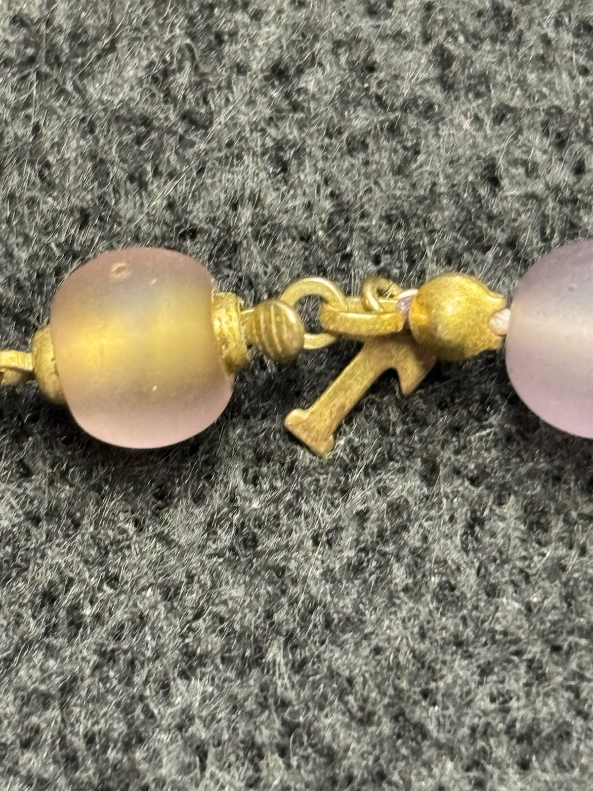 Vintage Lilac Beaded Necklace Gold Tone Push Beaded Clasp & Cross Hand Knotted